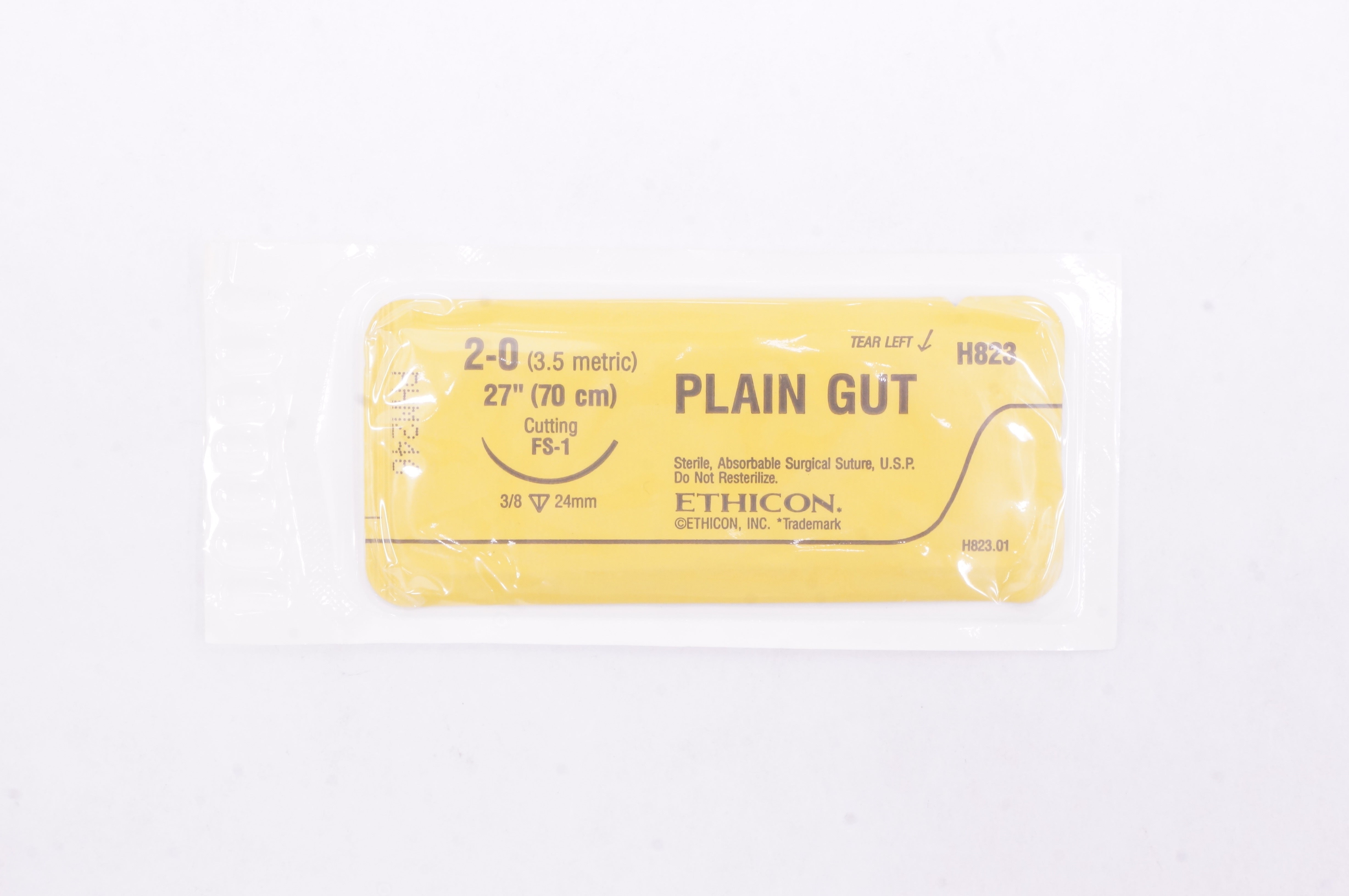 Ethicon H823 2-0 Plain Gut Surgical Stre FS-1 3/8c 24mm Cutting 27inch (x)