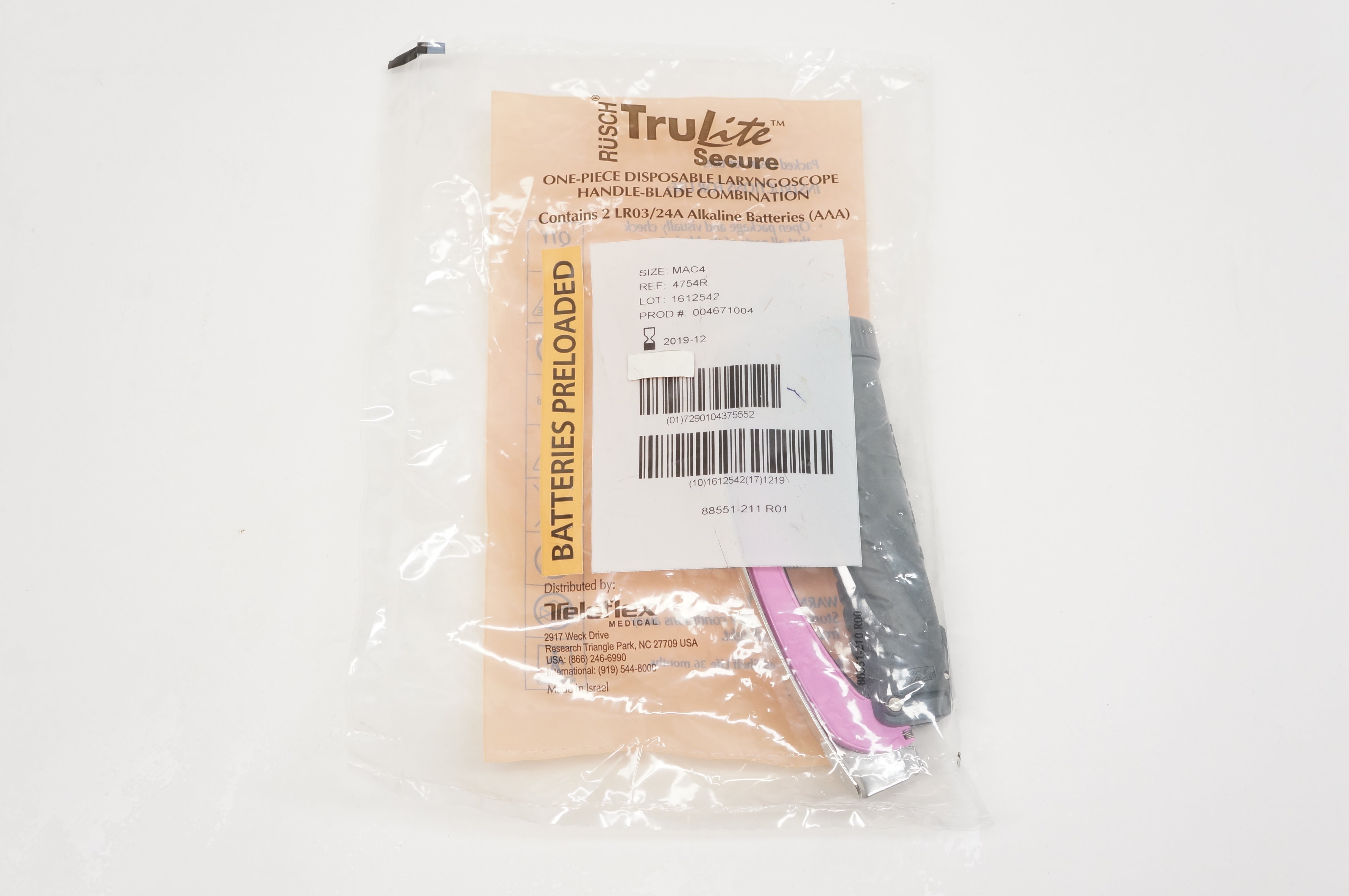 Rusch 4754R TruLite Secure Disposable Laryngoscope Combination, Mac 4 (x)