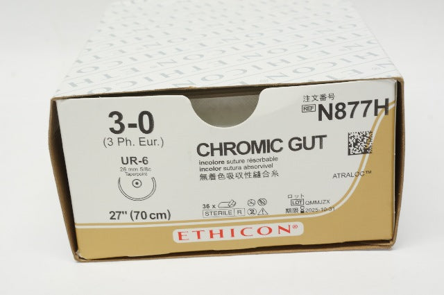 Ethicon N877H 3-0 Chromic Gut 27inch Taper Point UR-6 26mm - Box of 36