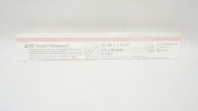 BD 381434 Insyte Autoguard Shielded IV Cath. 20Ga x 1.16inch, 60ml/min (x)