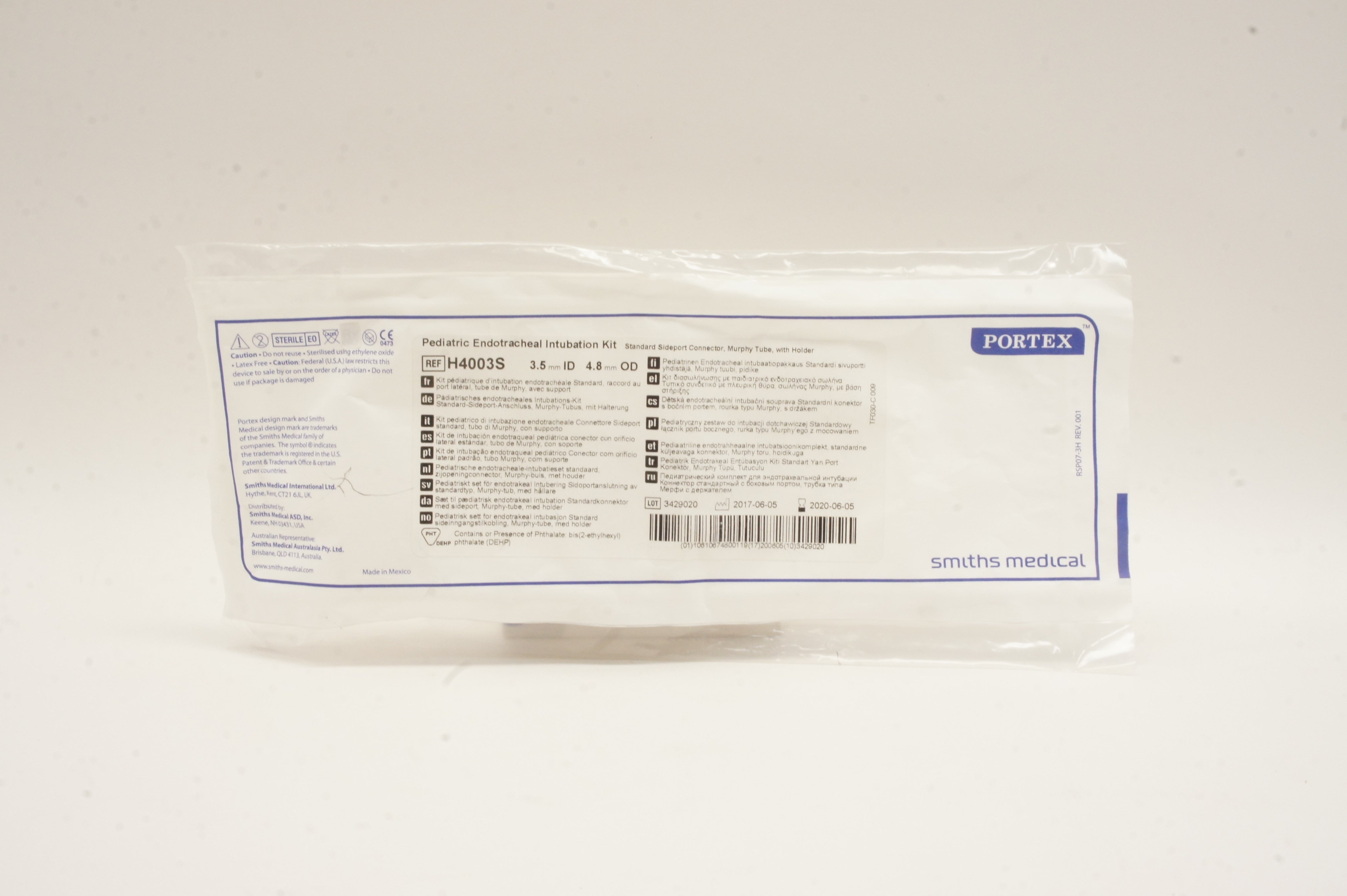 Smiths Medical H4003S Portex Pediatric Endotracheal Intubation Kit 3.5x 4.8mm(x)