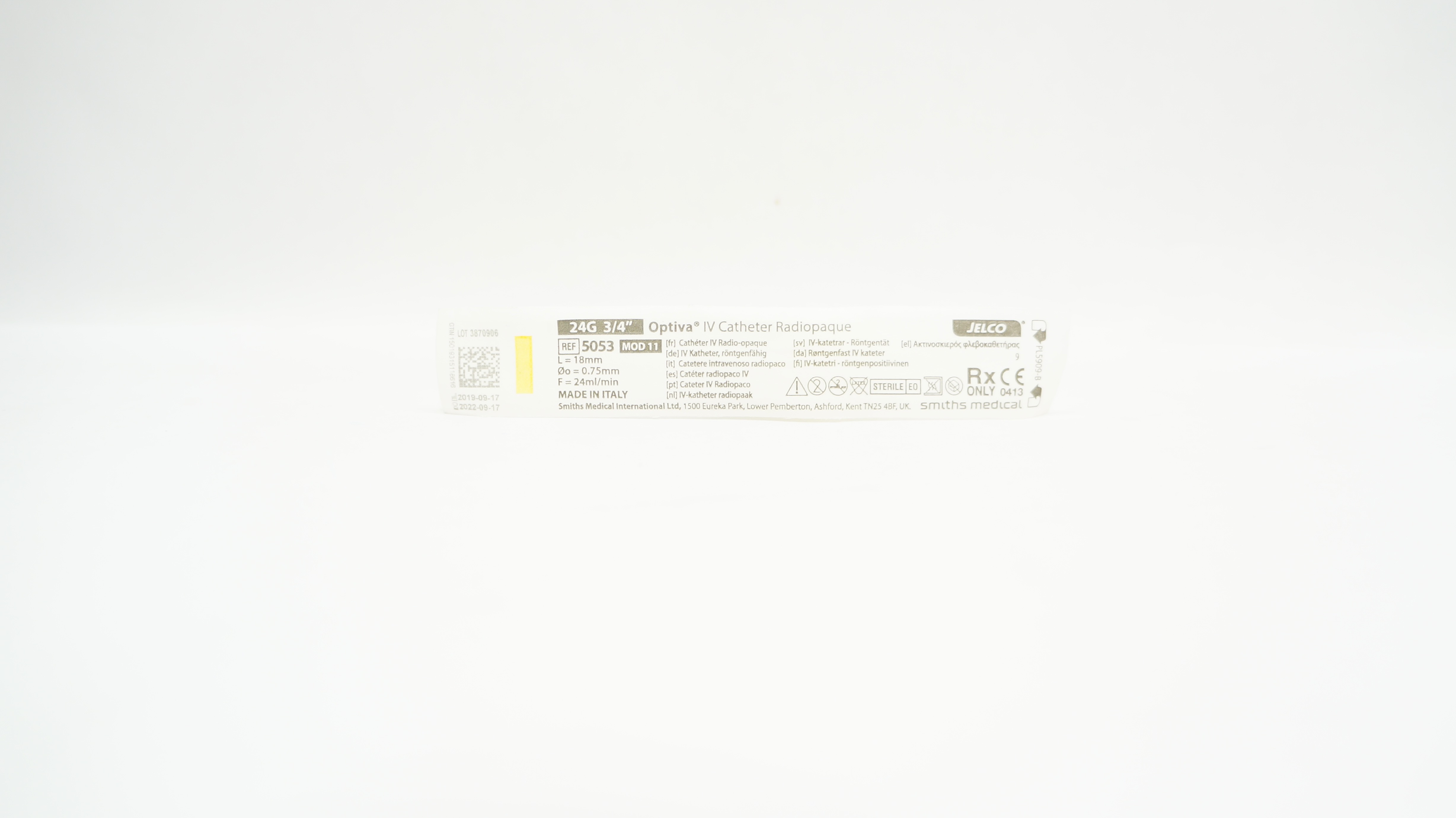 Smiths Medical 5053 Jelco Optiva IV Cath. Radiopaque 24G x 3/4inch (x)