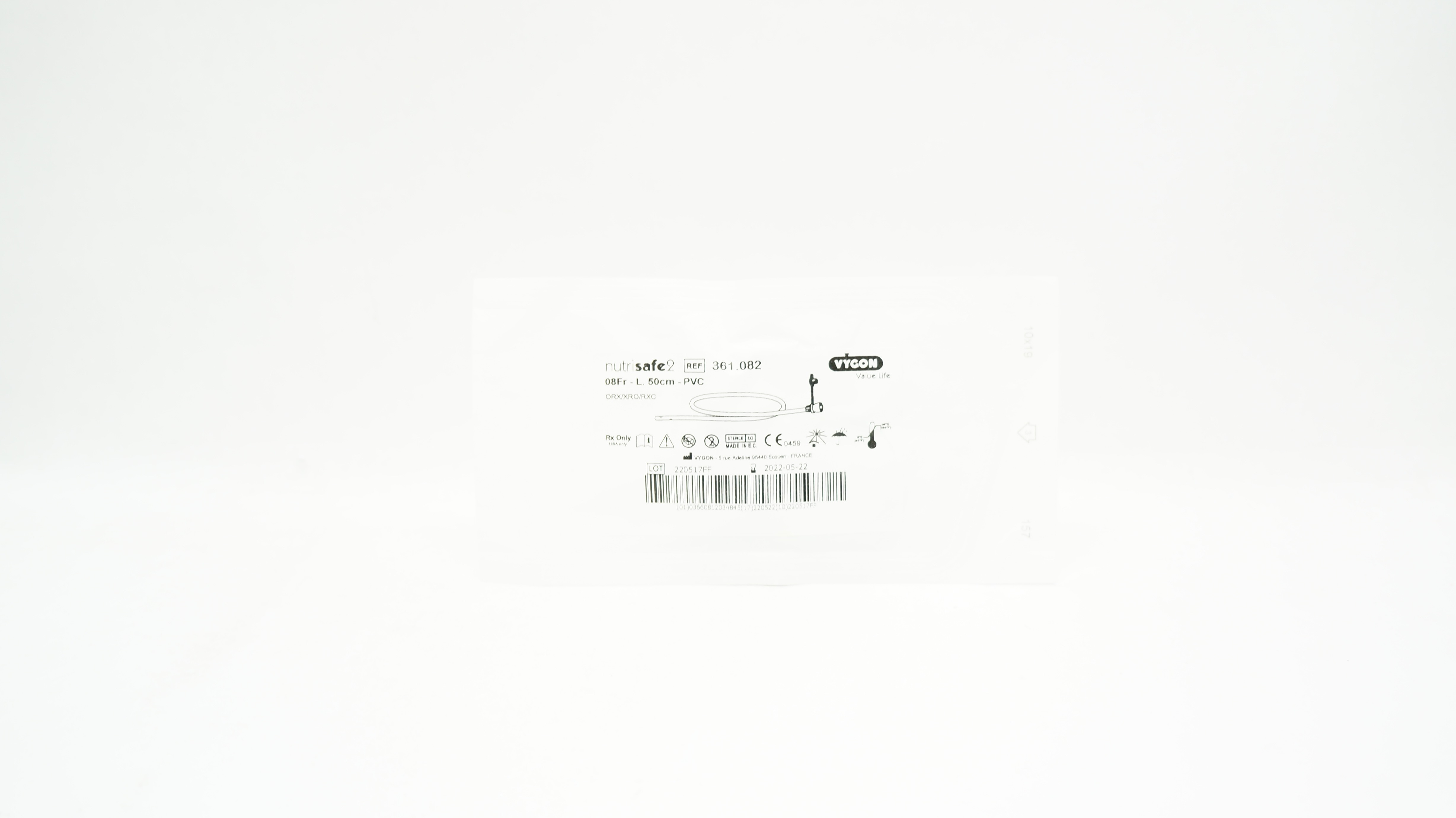 Vygon 361.082 Nutrisafe 2 (PVC DEHP Free) Feeding Tube 08Fr x 50cm-PVC (x)