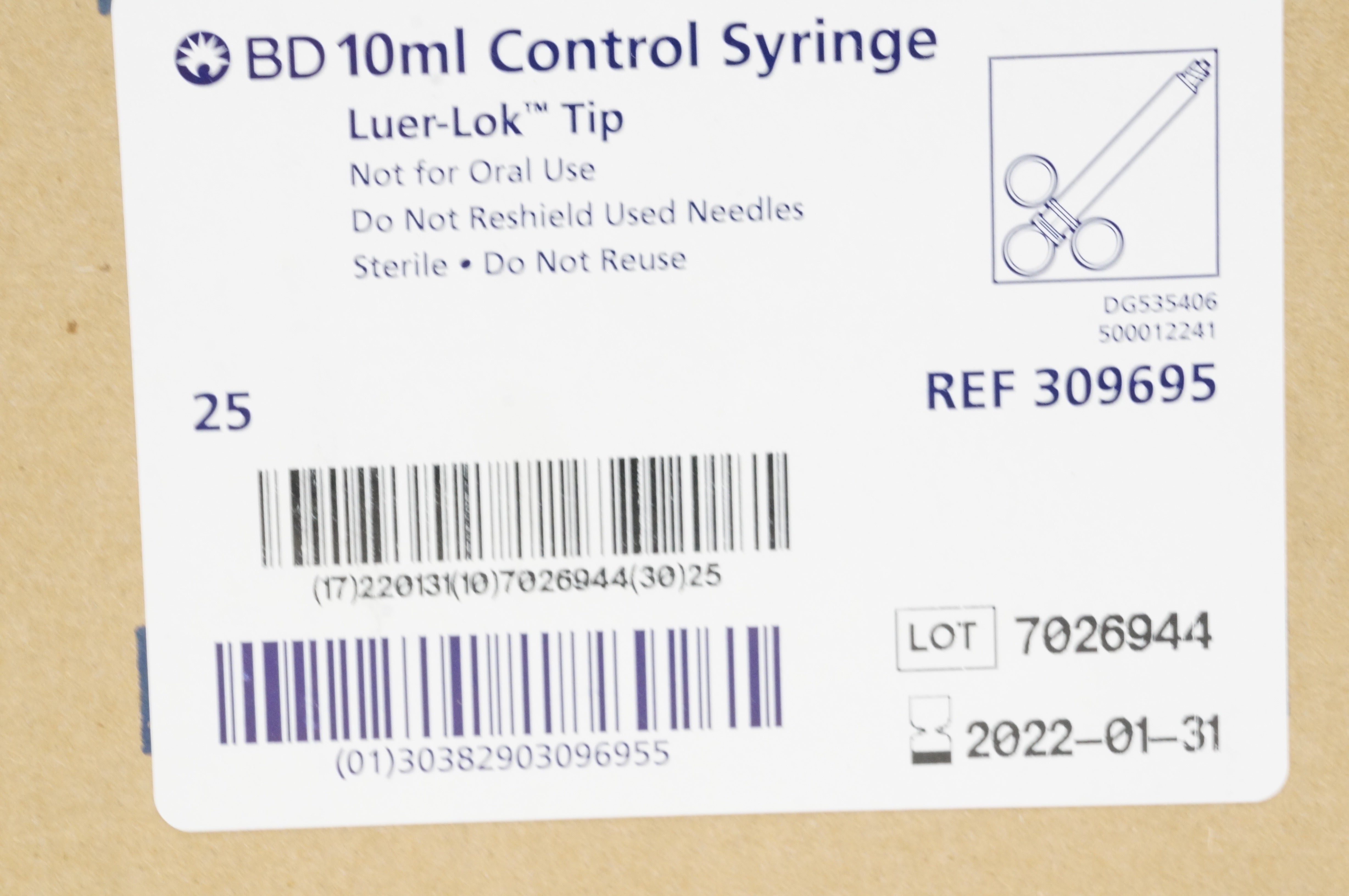 BD 309695 Luer-Lok Tip Control Syringe 10ml - Box of 25