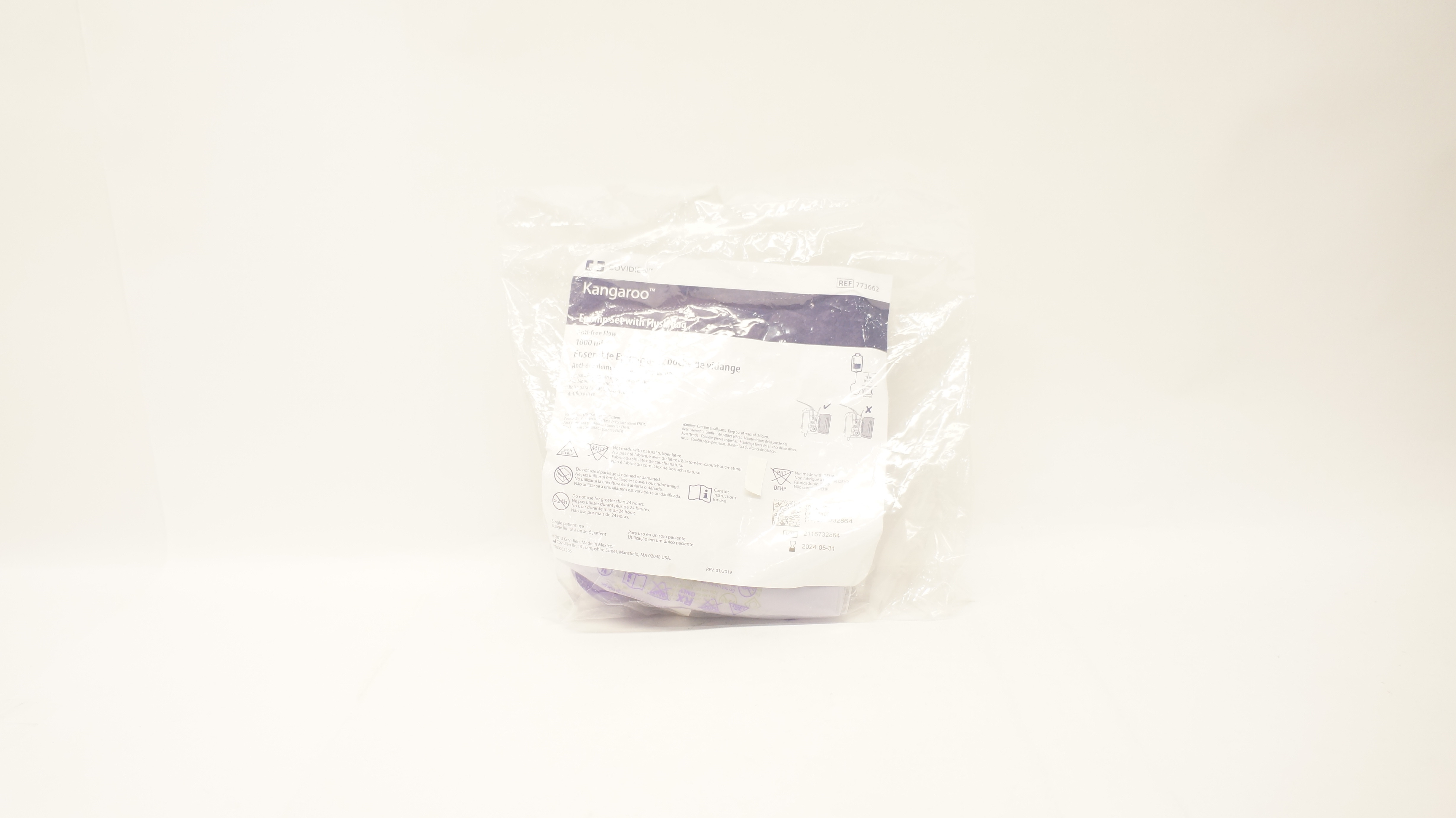 Covidien 773662 Kangaroo Epump Set with Flush Bag Anti-Free Flow 1000mL