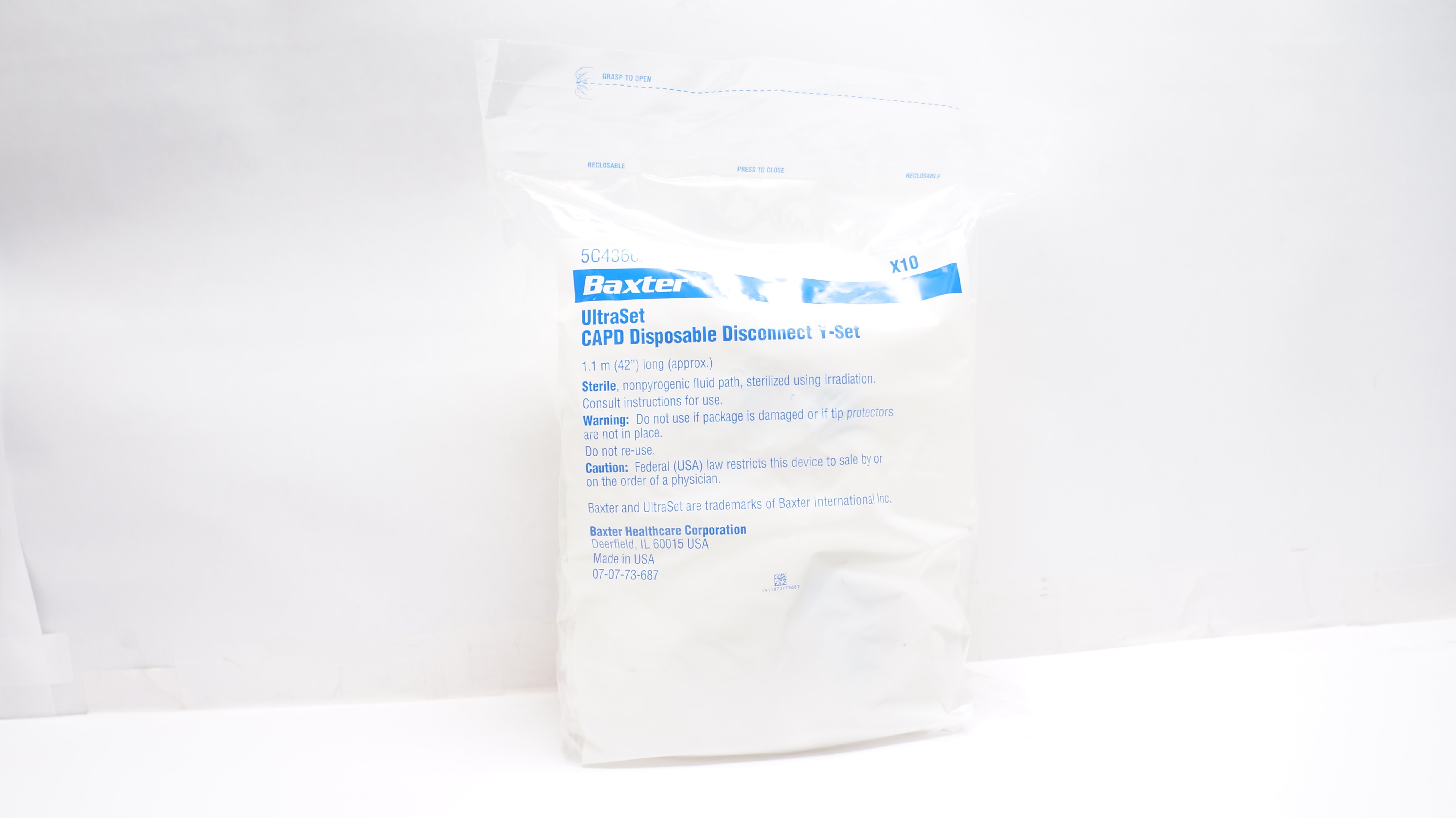 Baxter 5C4366P UltraSet CAPD Disposable Disconnect Y-Set 42in Long-Pack of 10(x)