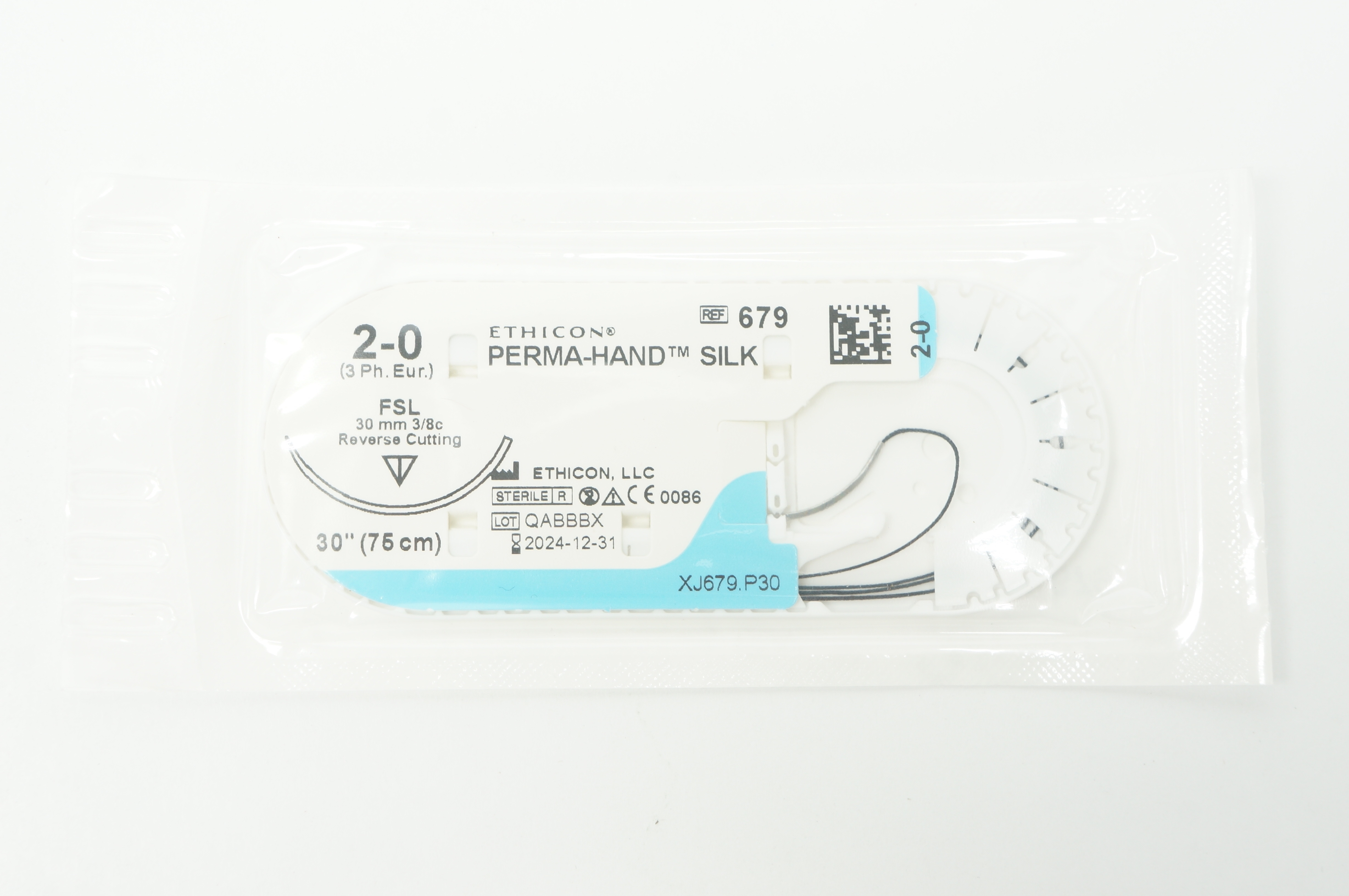 Ethicon 679 2-0 Perma-Hand Silk FSL 30mm 3/8c Reverse Cutting, 30inch