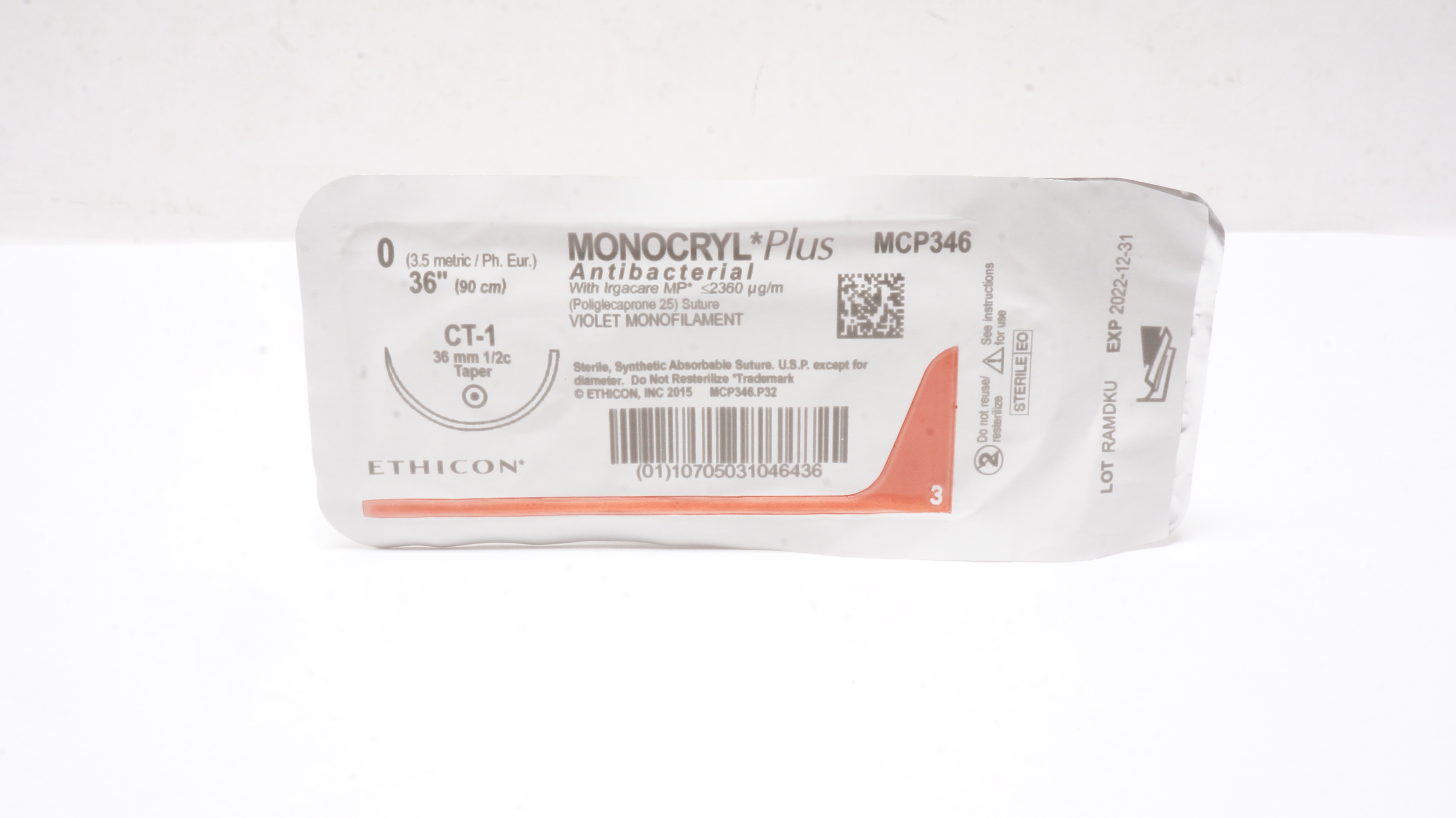 Ethicon MCP346 0 MONOCRYL Plus Stre CT-1 36mm 1/2c Taper 36inch (x)