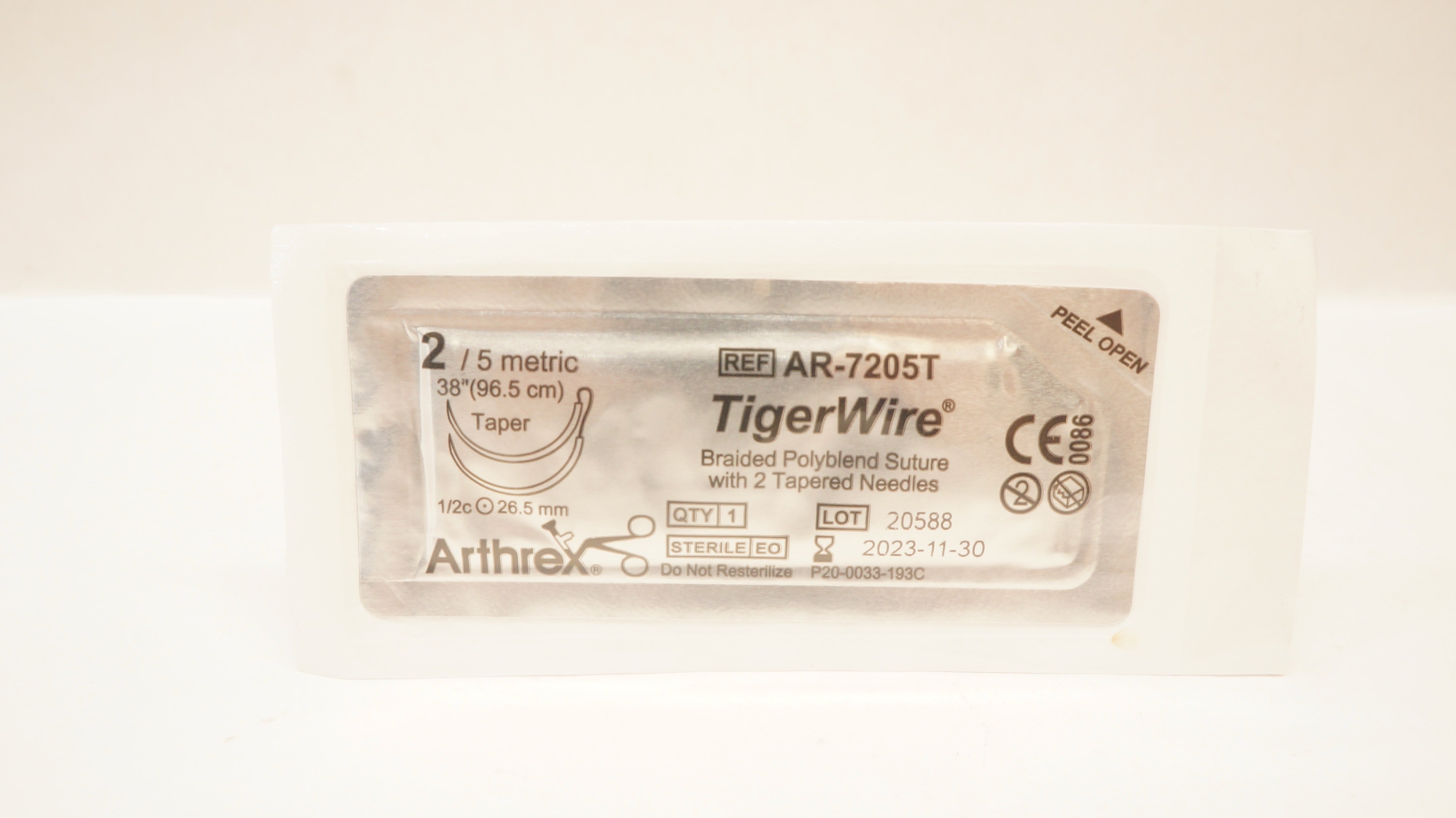 Arthrex AR-7205T 2 TigerWire Braided Polyblend Stre 1/2c 26.5mm Taper, 38inch(x)