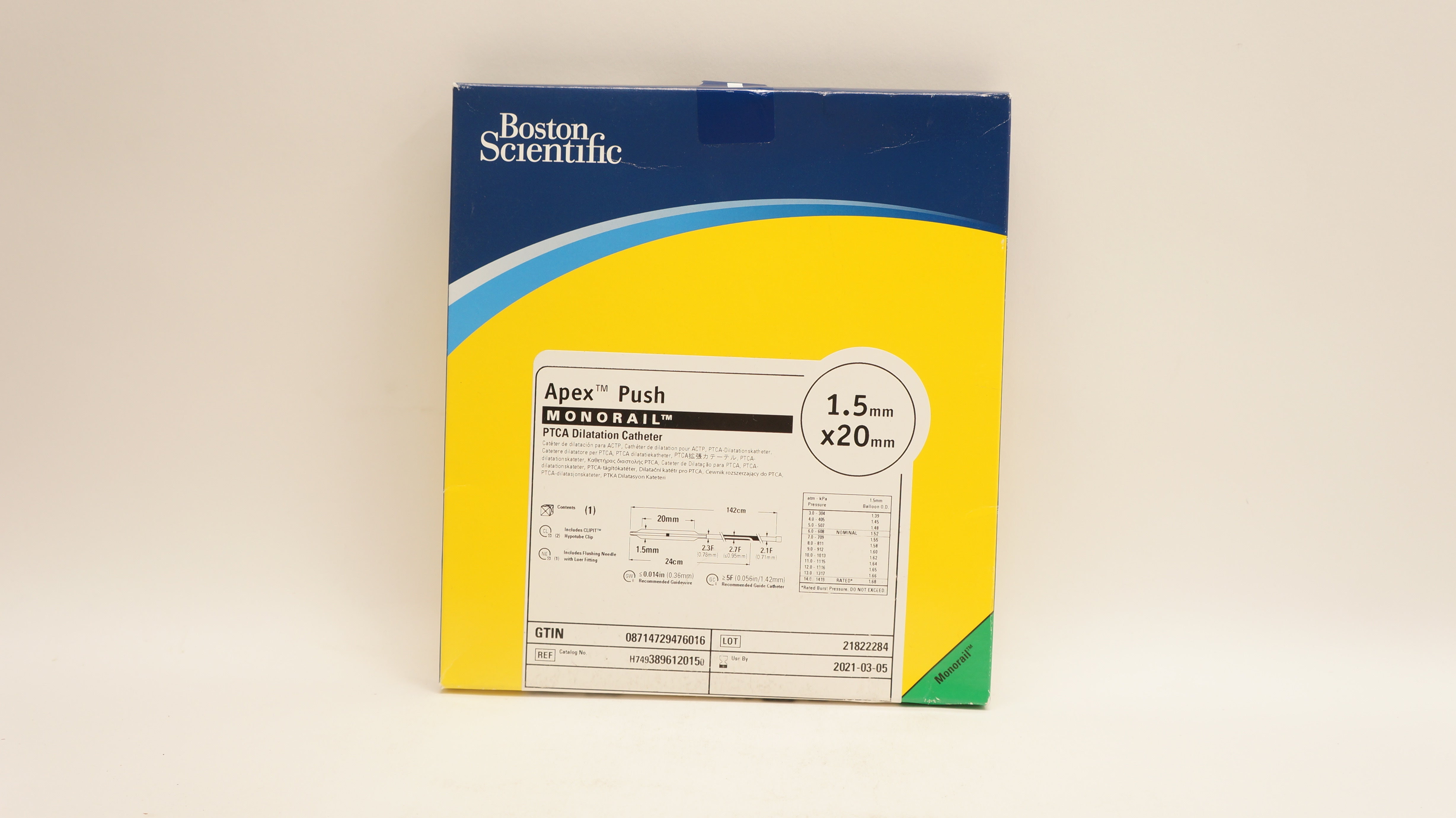 Boston Scientific 389612015 Apex Push PTCA Dilatation Catheter 1.5mm x 20mm (x)