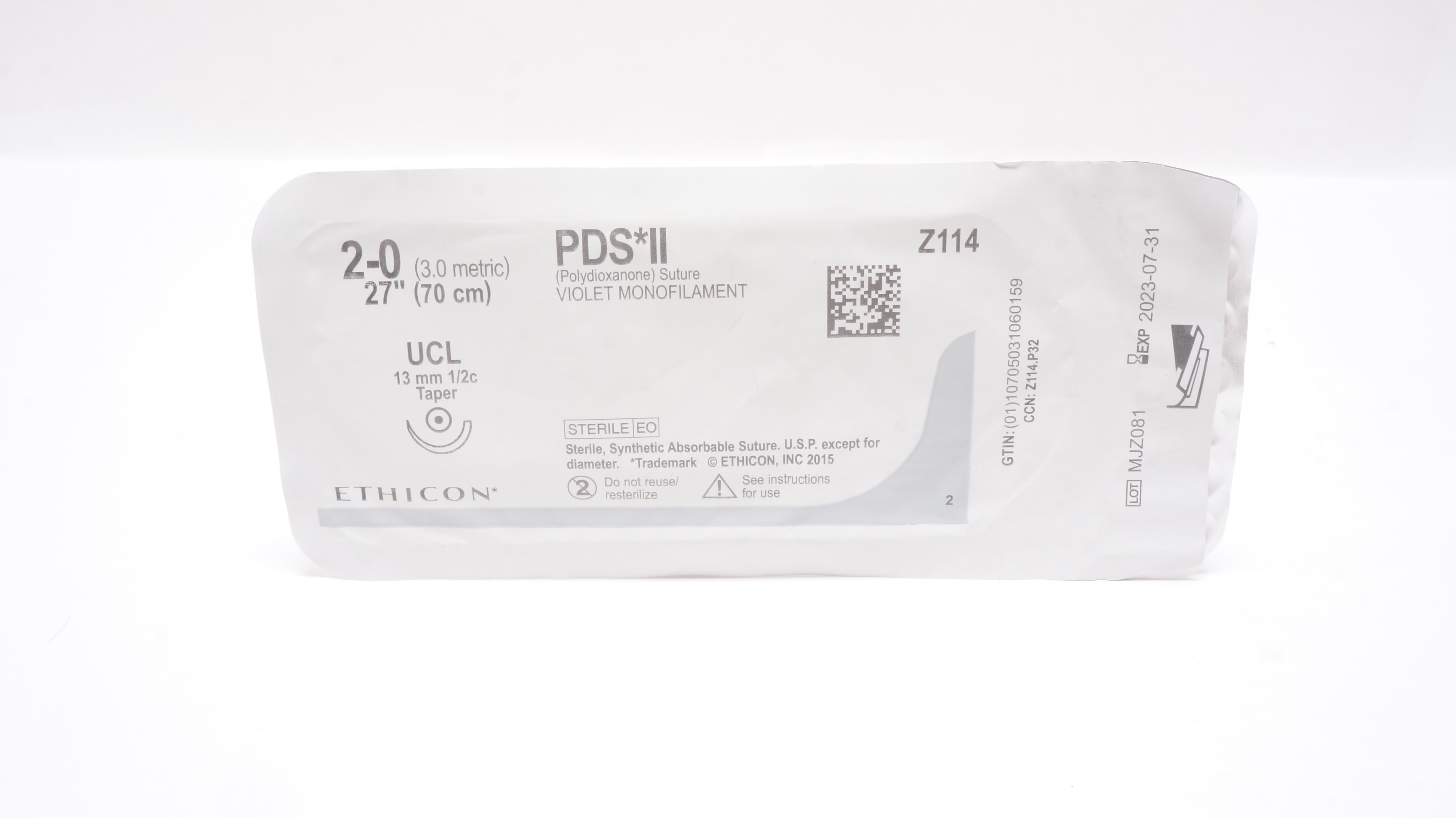Ethicon Z114 2-0 PDS II UCL 13mm 1/2c Taper, 27inch