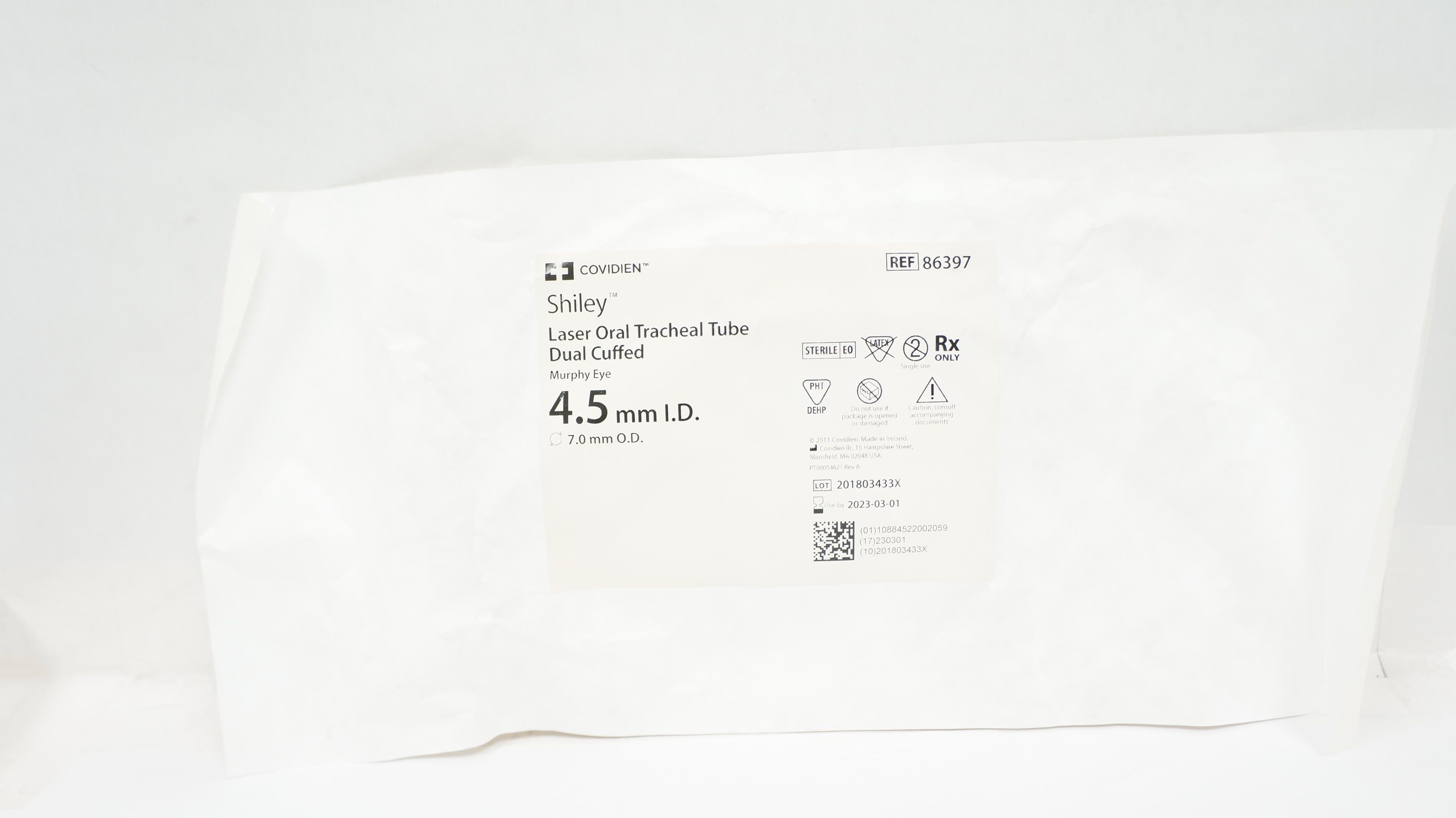 Covidien 86397 Shiley Laser Oral tracheal Tube Dual Cuffed 4.5mm I.D. (x)
