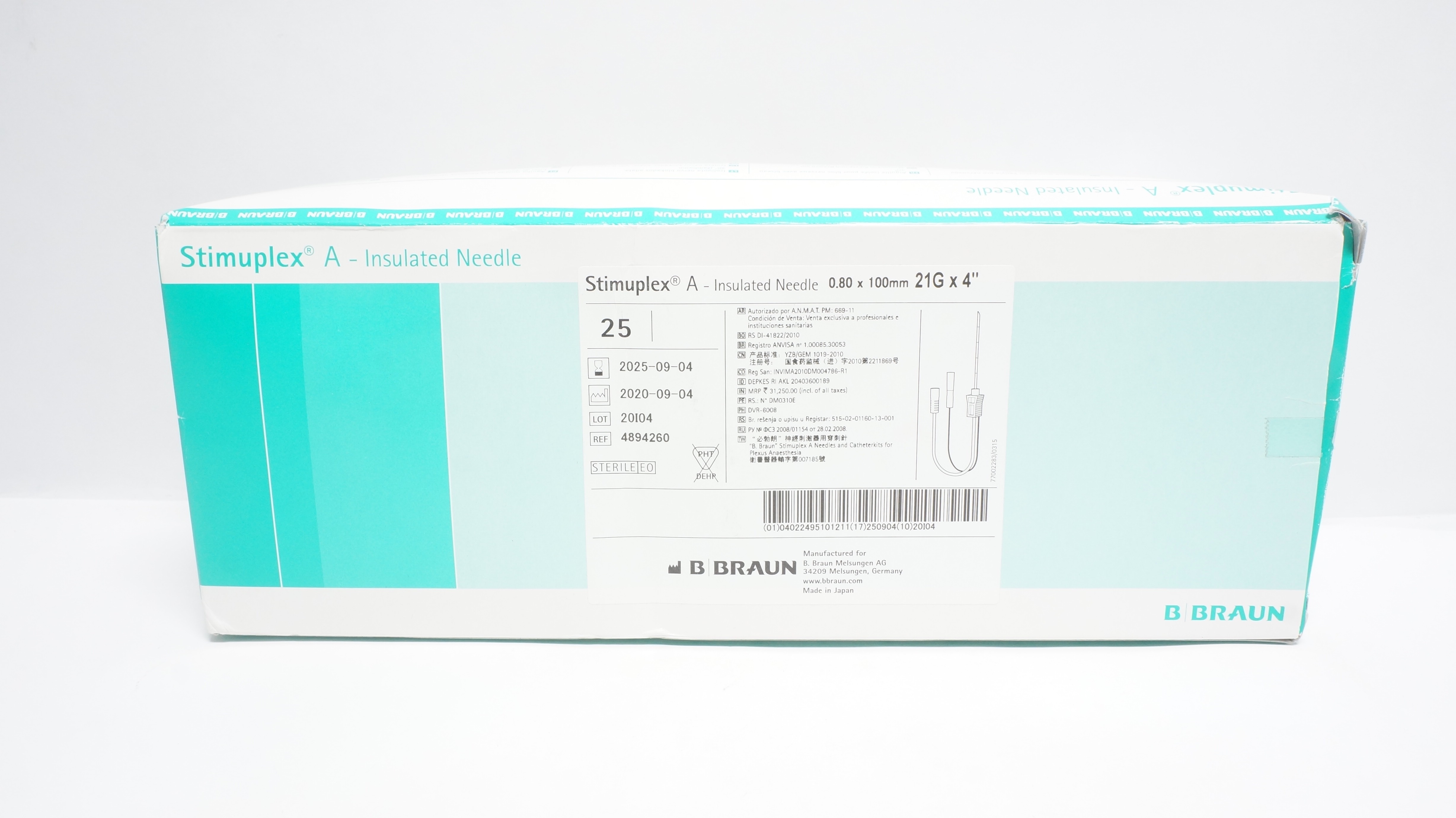 Braun 4894260 Stimuplex A - Insulated Ndle 21G x 4inch (x) - Box of 24