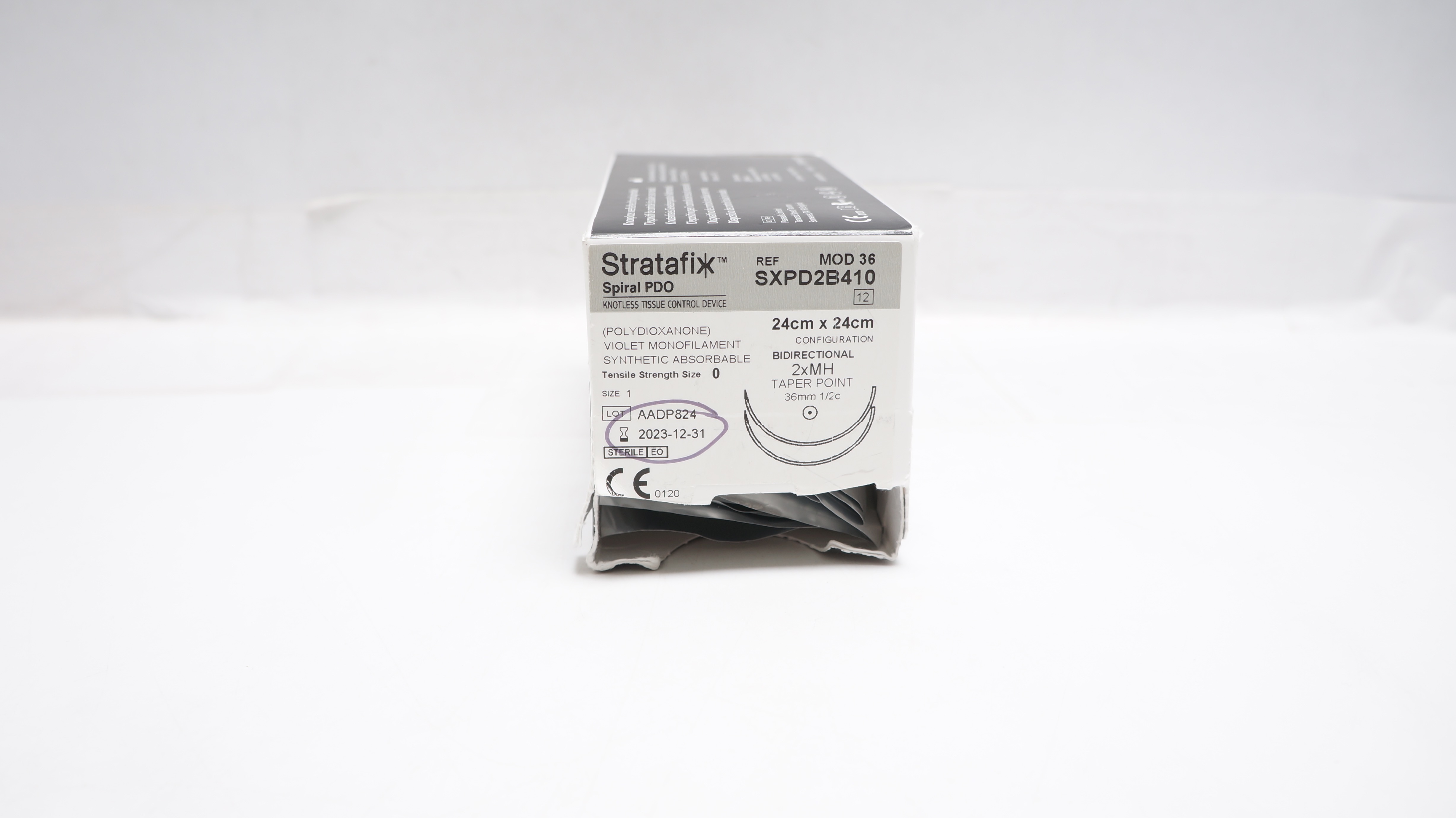 Ethicon SXPD2B410 0 Stratafix Spiral PDO, 2xMH, 36mm 1/2c, 24x 24cm(x)-Box of 11
