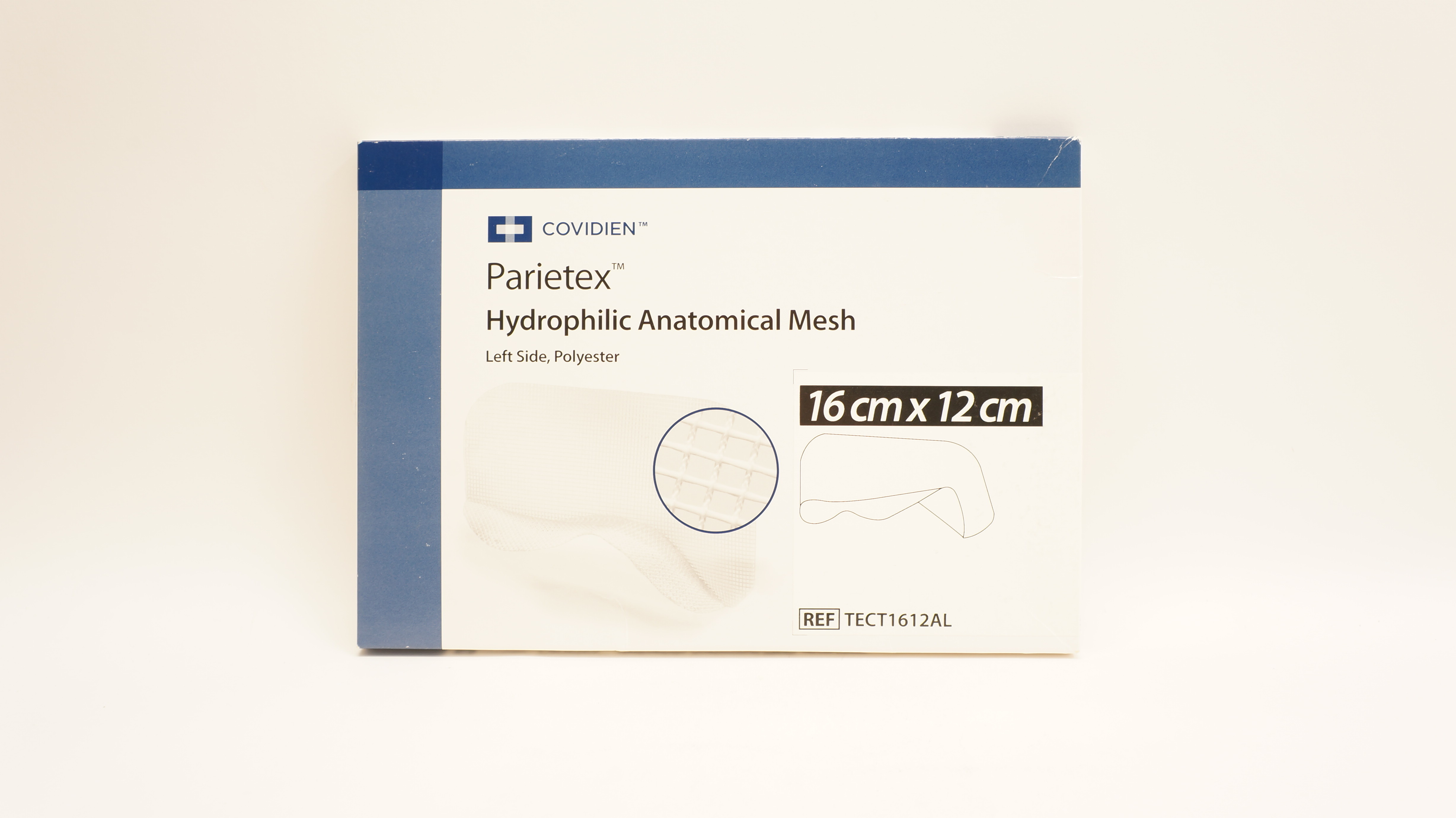 Covidien TECT1612AL Parietex Hydrophilic Anatomical Mesh Left Side, 16cm x 12cm