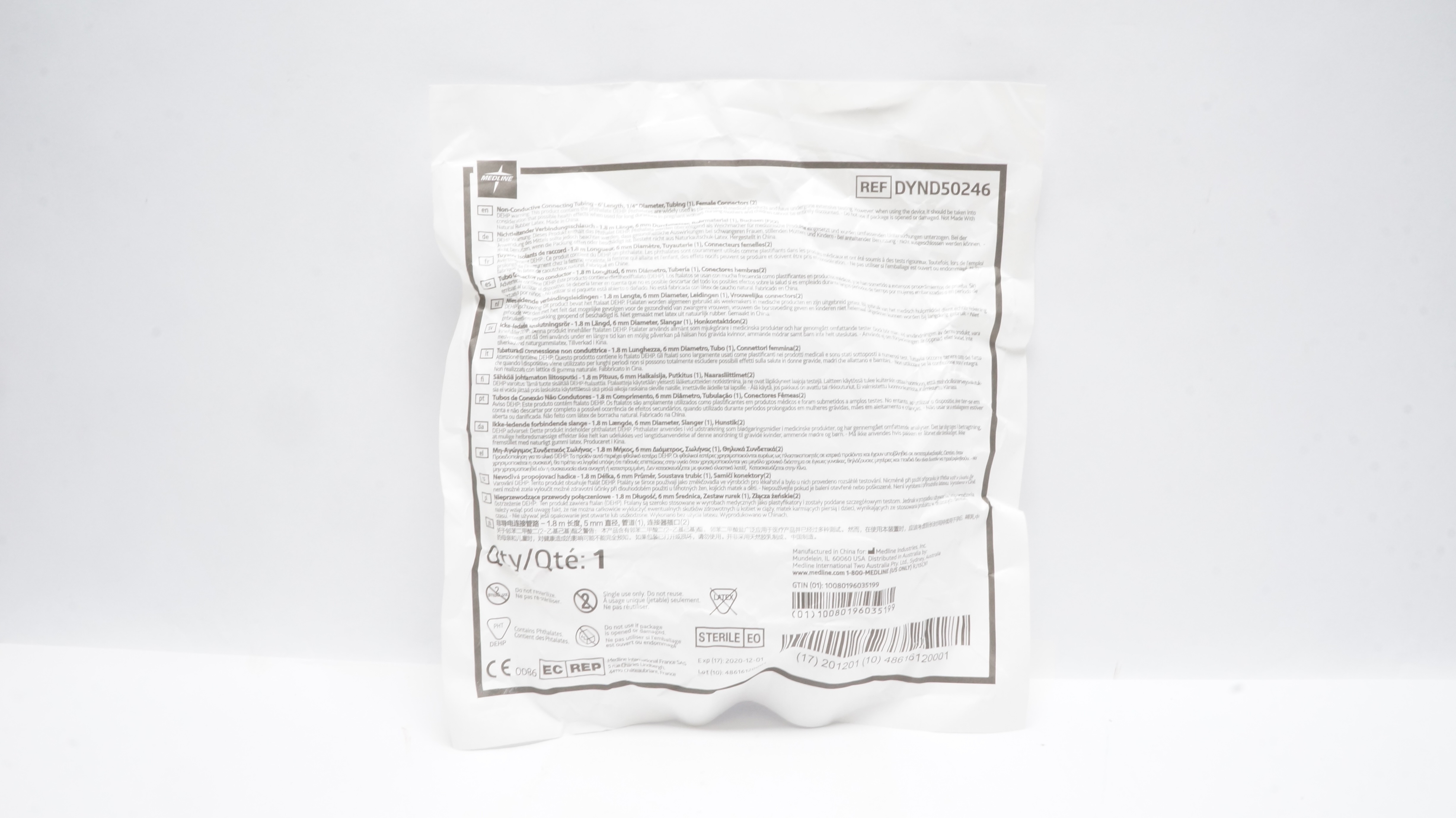 Medline DYND50246 Non-Conductive Connecting Tubing 6Ft x 1/4inch (x)