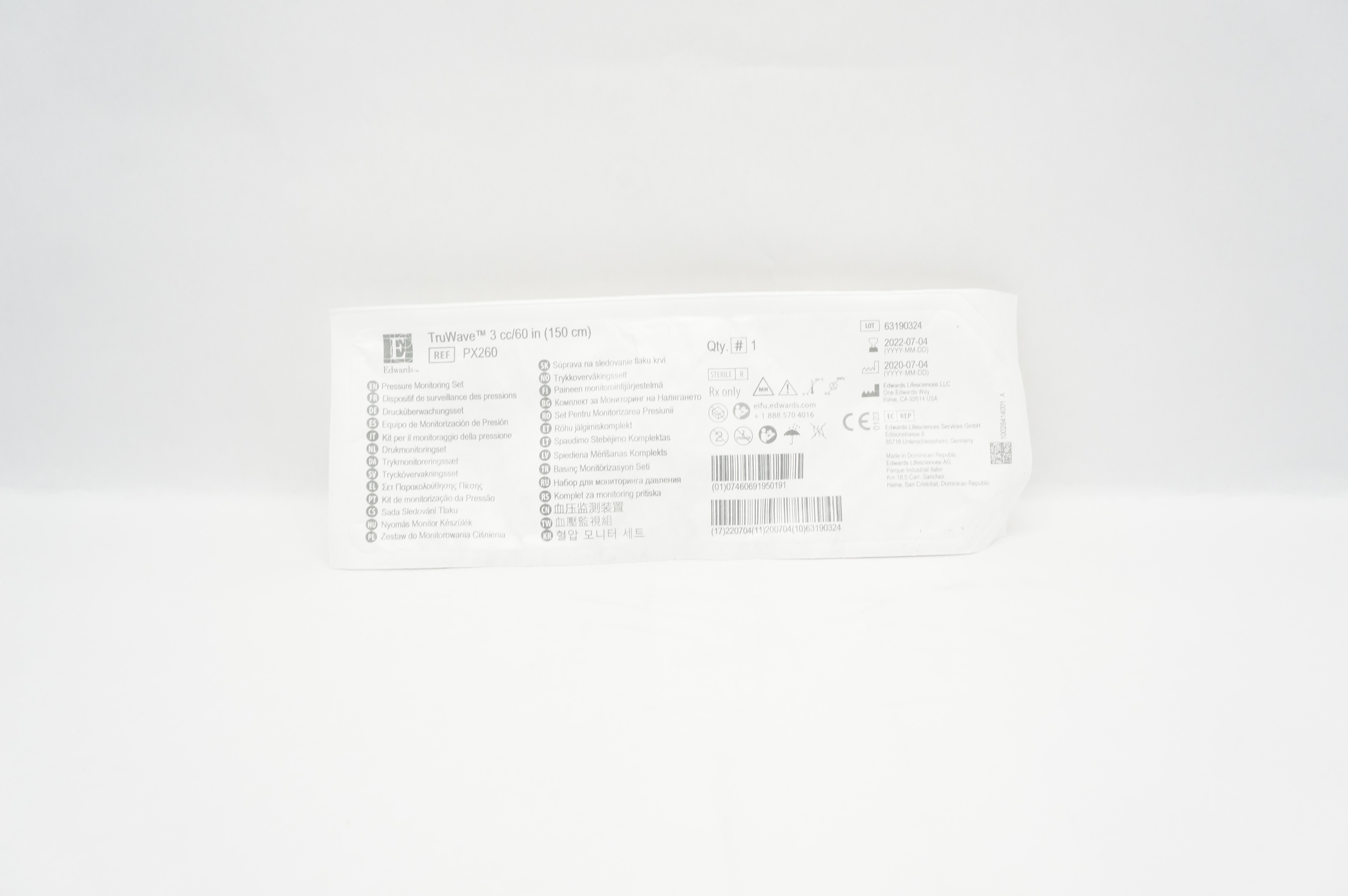 Edwards Lifesciences PX260 TruWave Pressure Monitoring Set 3cc/60inch (x)
