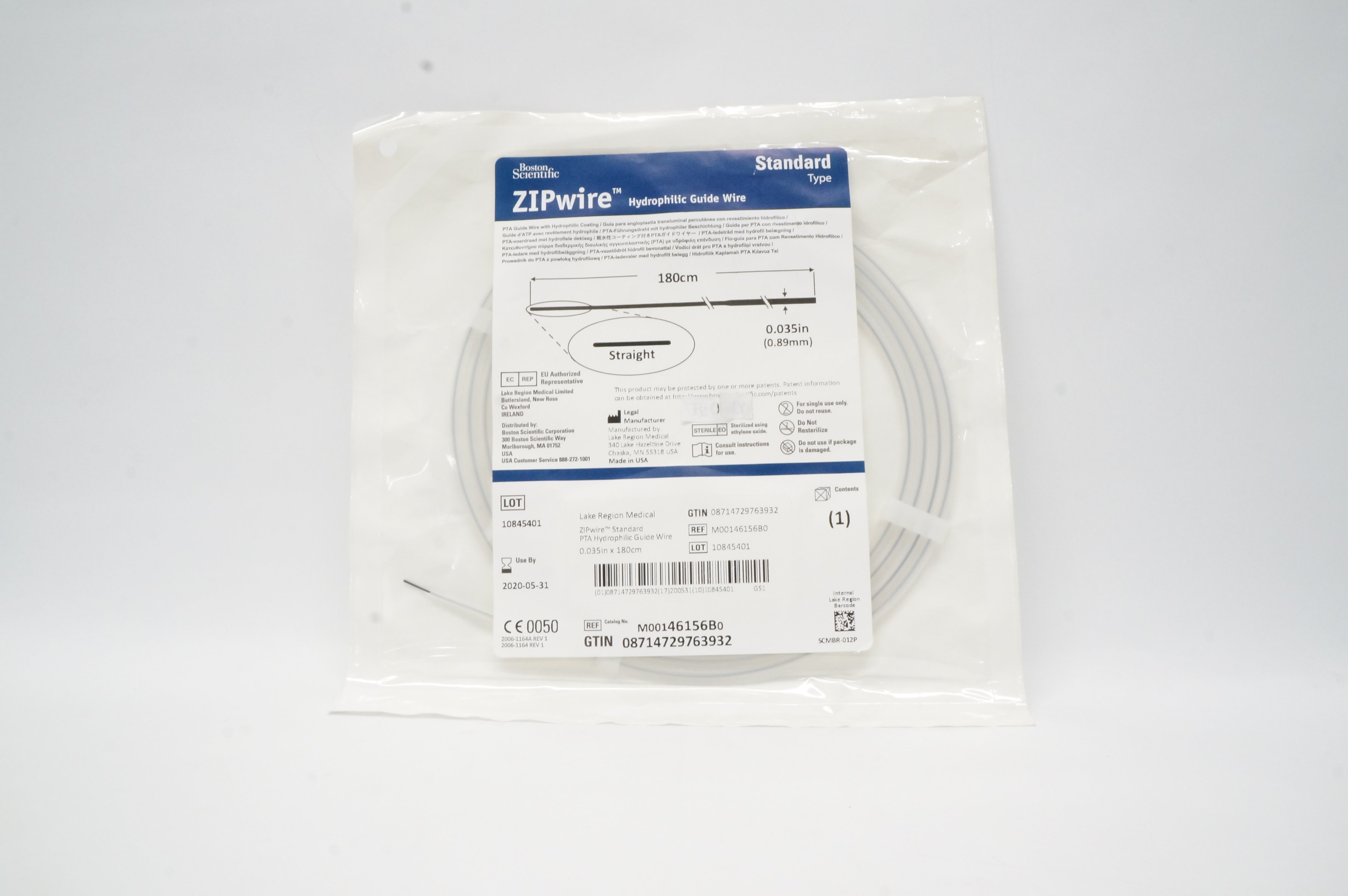 Boston Scientific 46156B ZIPwire Hydrophilic Guide Wire 0.035in x 180cm (x)