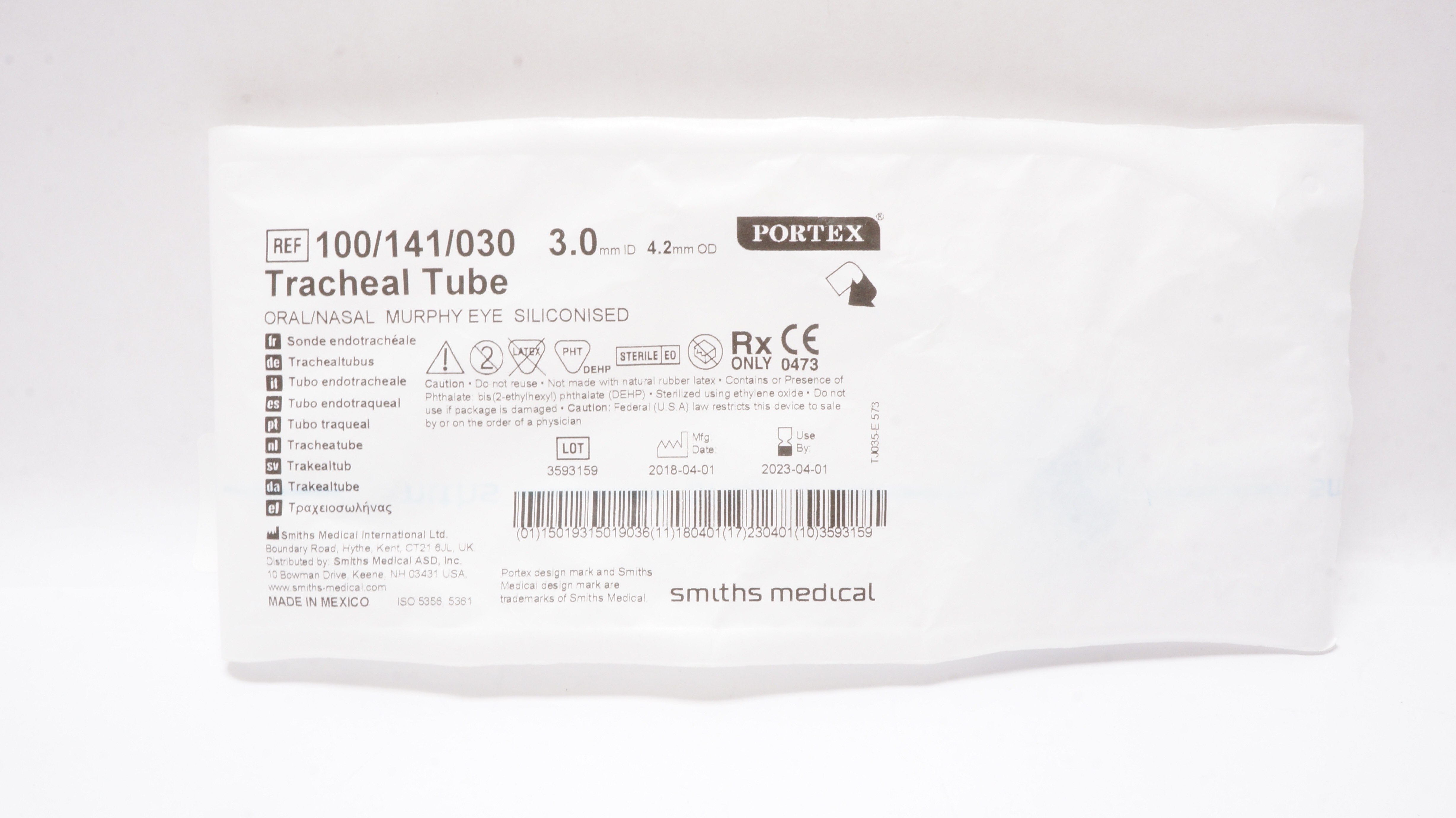 Smiths Medical 100/141/030 Portex oral/Nasal Tracheal Tube 3.0mm ID x 4.2mmOD(x)
