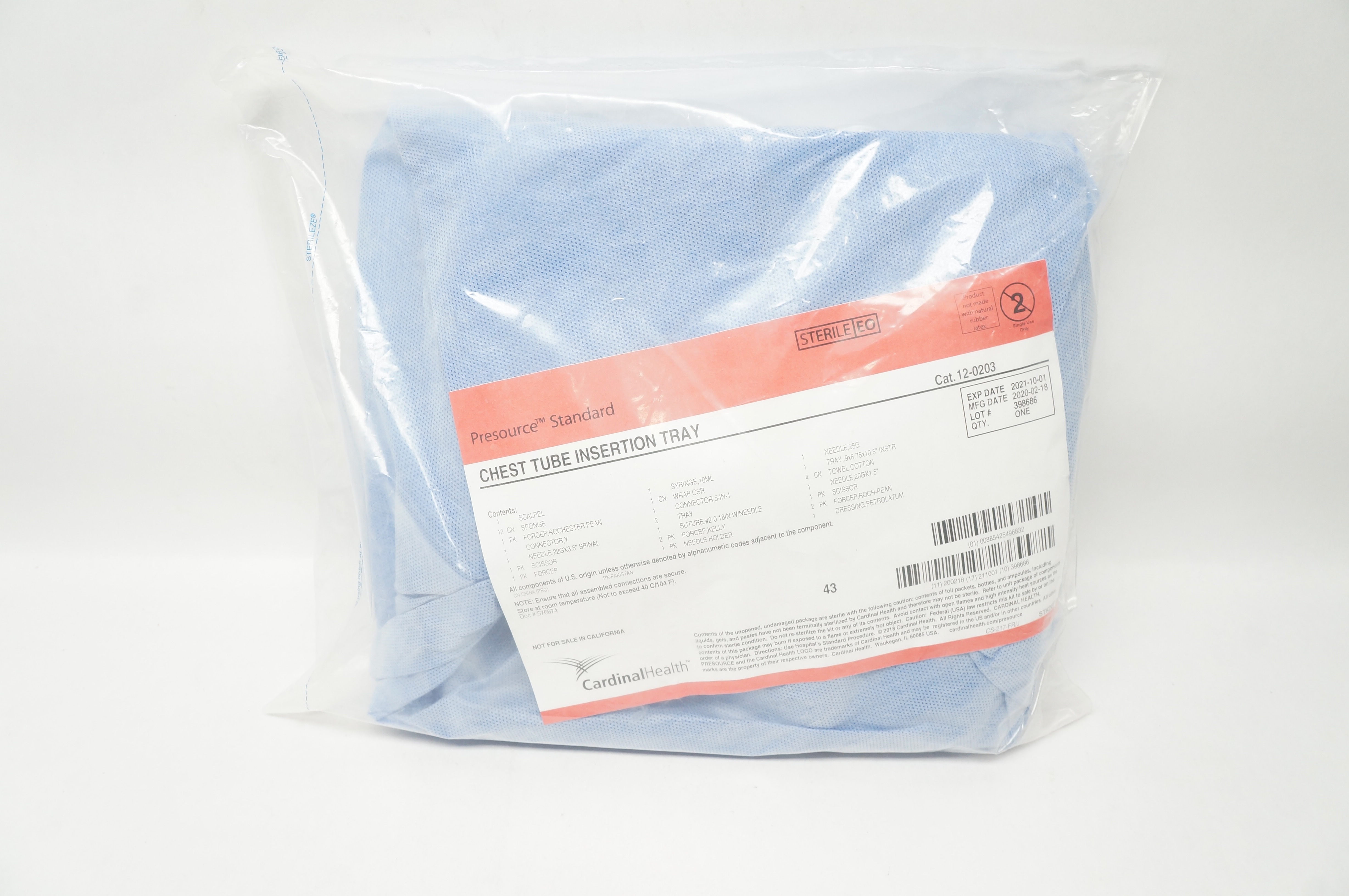 Cardinal Health 12-0203 Presource Standard Chest Tube Insertion Tray (x)