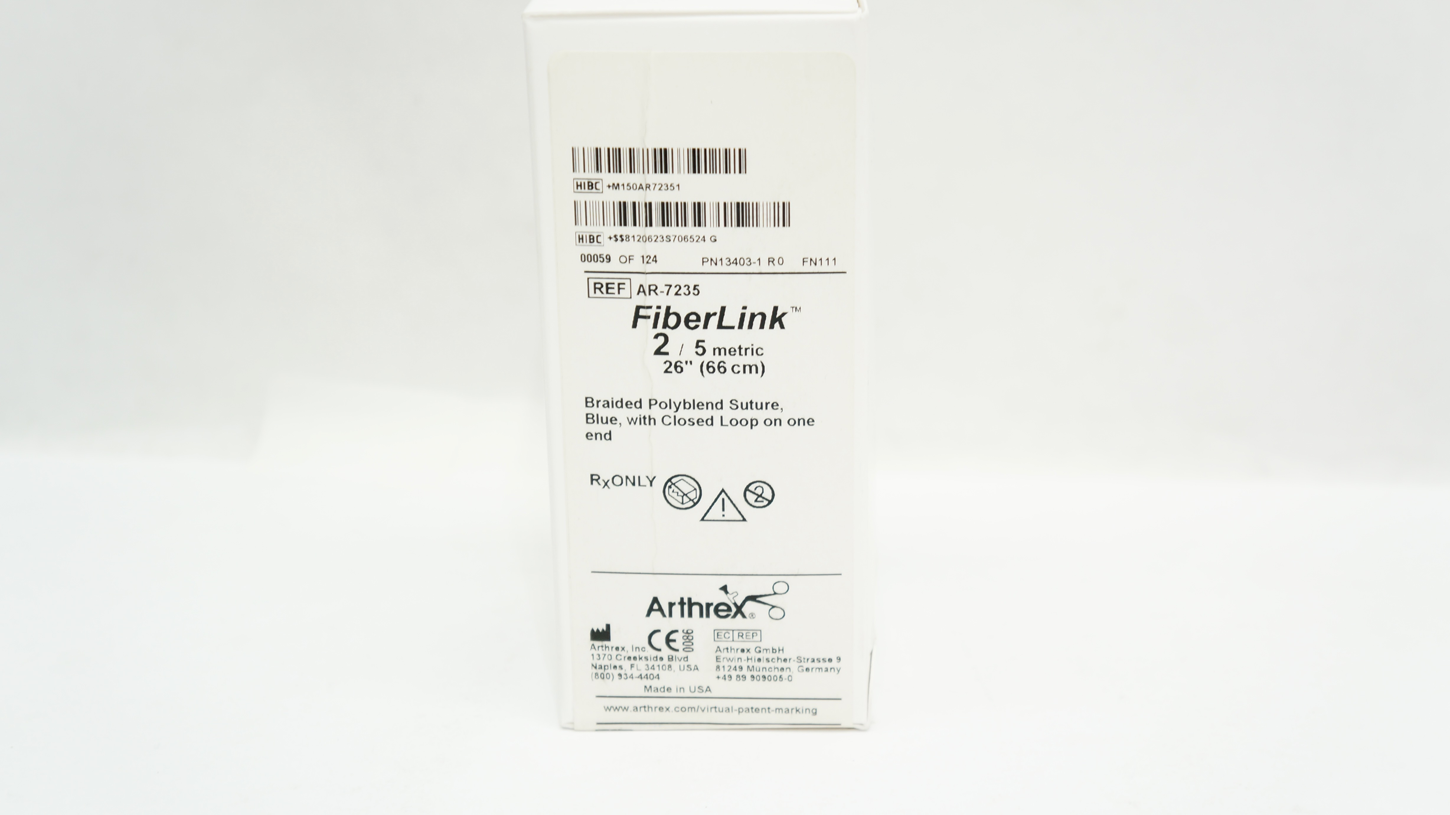Arthrex AR-7235 FiberLink 2/5Metric Braided Polyblend Stre, Blue 26in -Box of 12