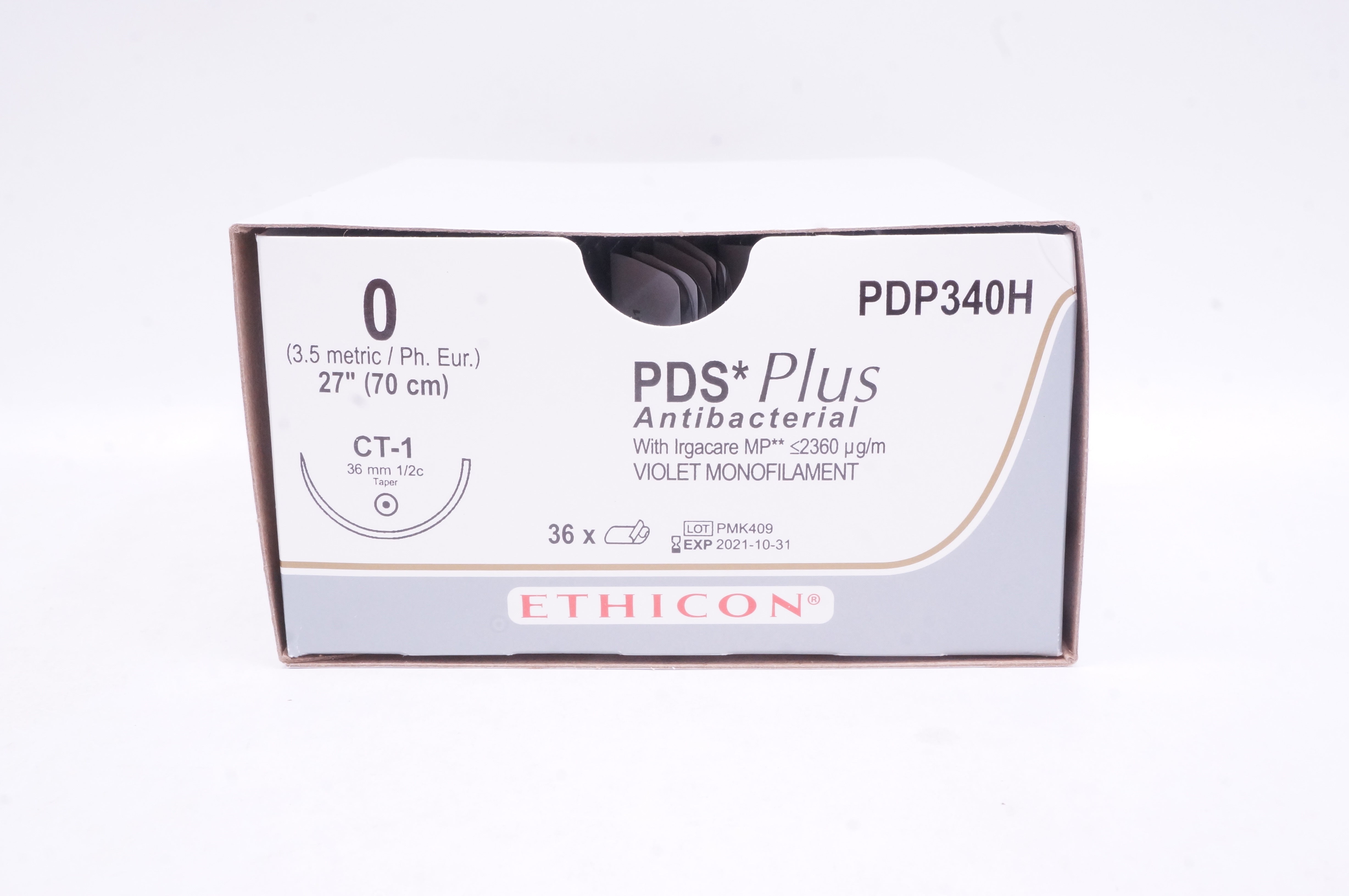 Ethicon PDP340H 0 PDS Plus CT-1 36mm 1/2c Taper 27inch - Box of 31
