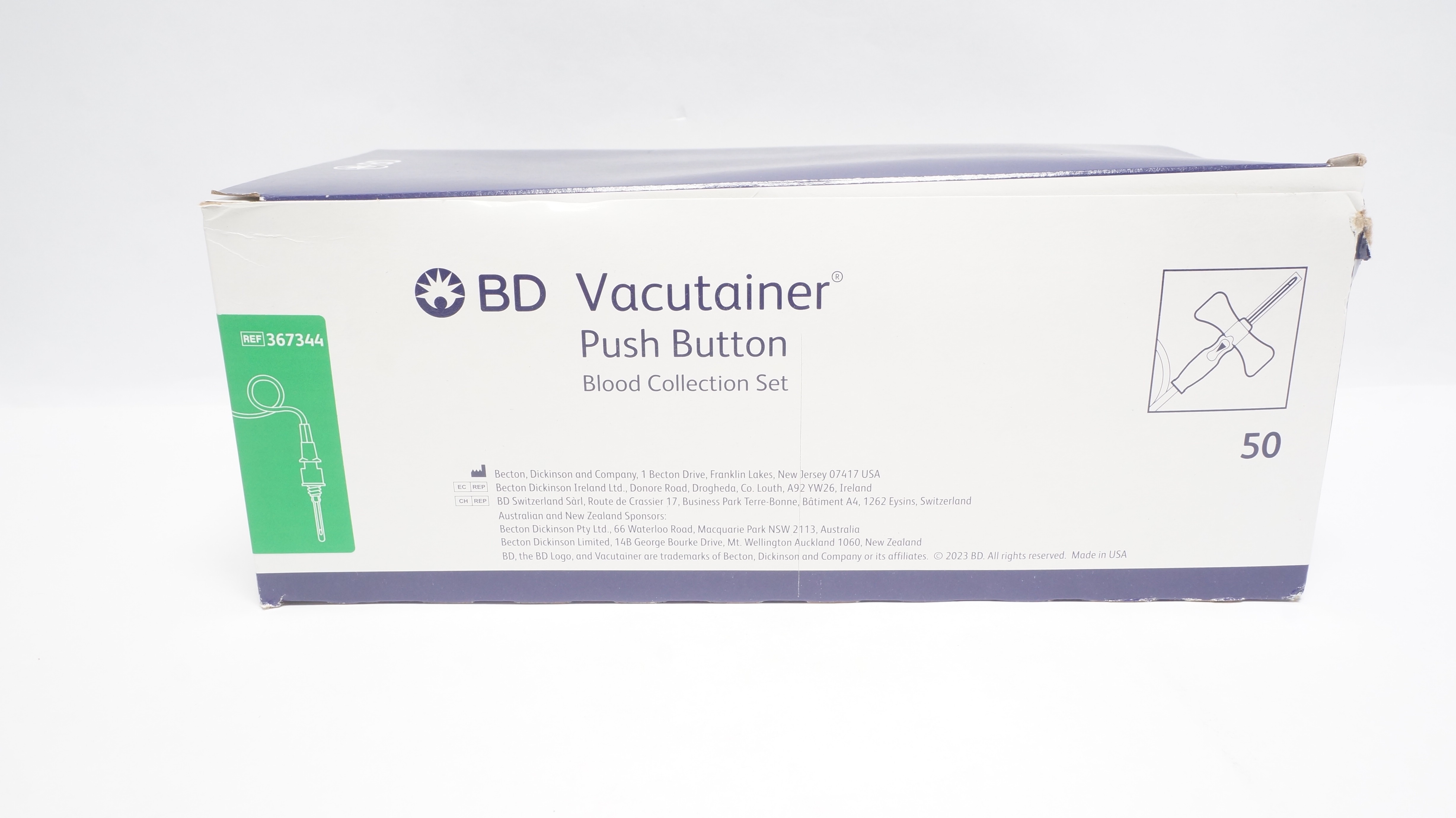 BD 367344 Vacutainer Push Button Blood Collection Set 21Gx3/4inx12in - Box of50