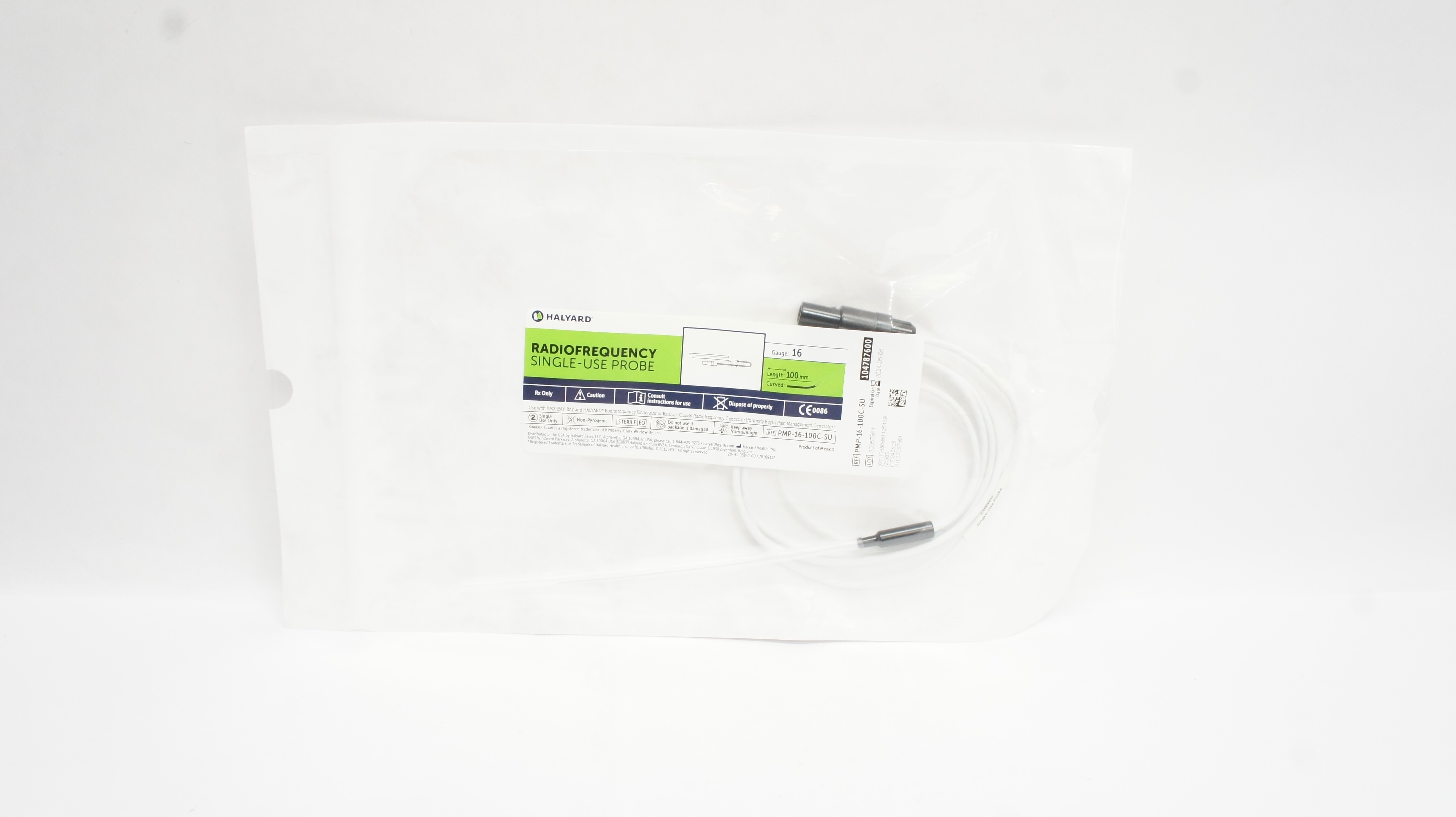 Halyard PMP-16-100C-SU Radiofrequency Single-Use Probe 16Ga x 100mm
