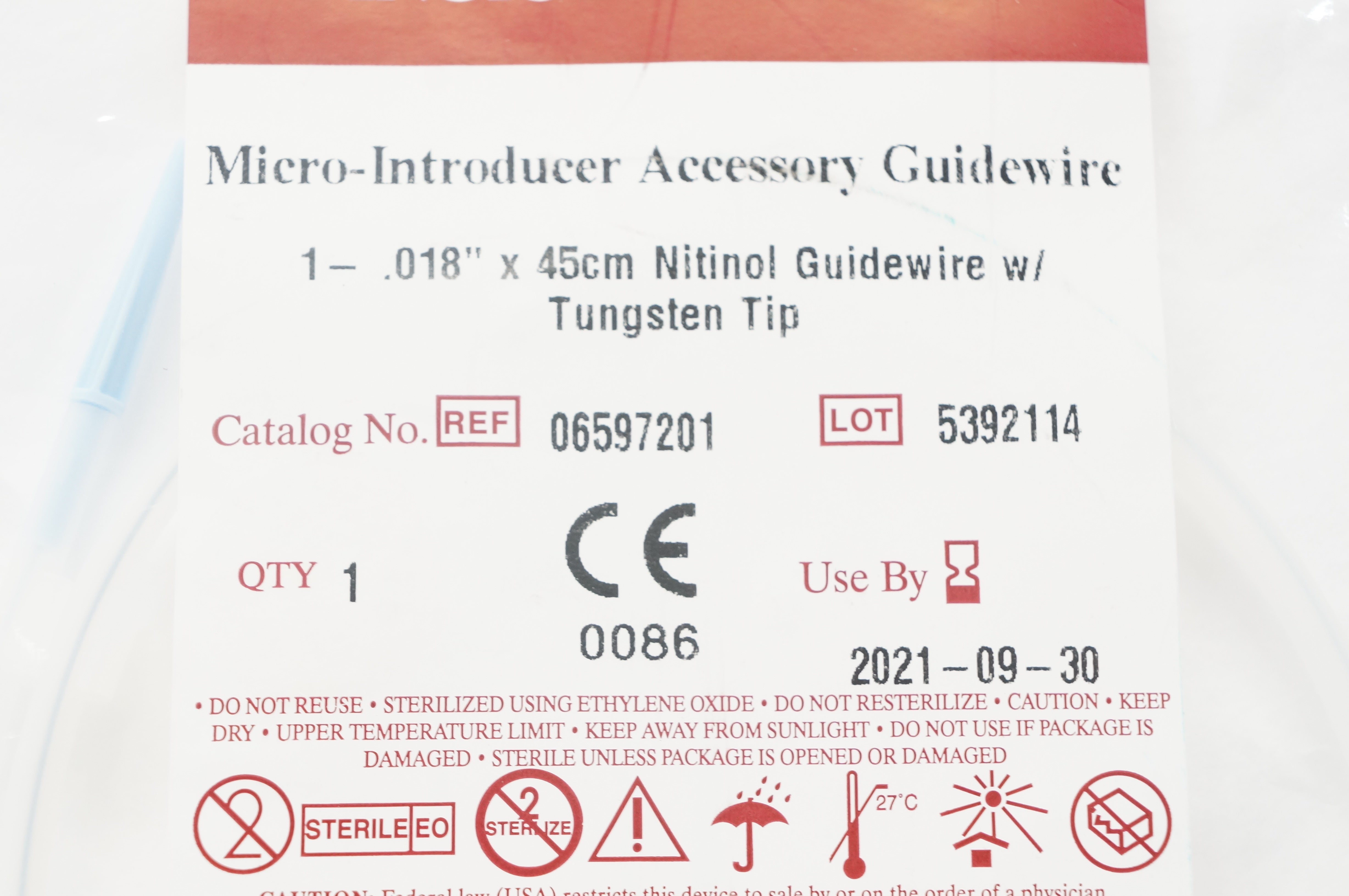 Angio Dynamics 06597201 Micro-Introducer Accessory Guidewire .018inch x 45cm