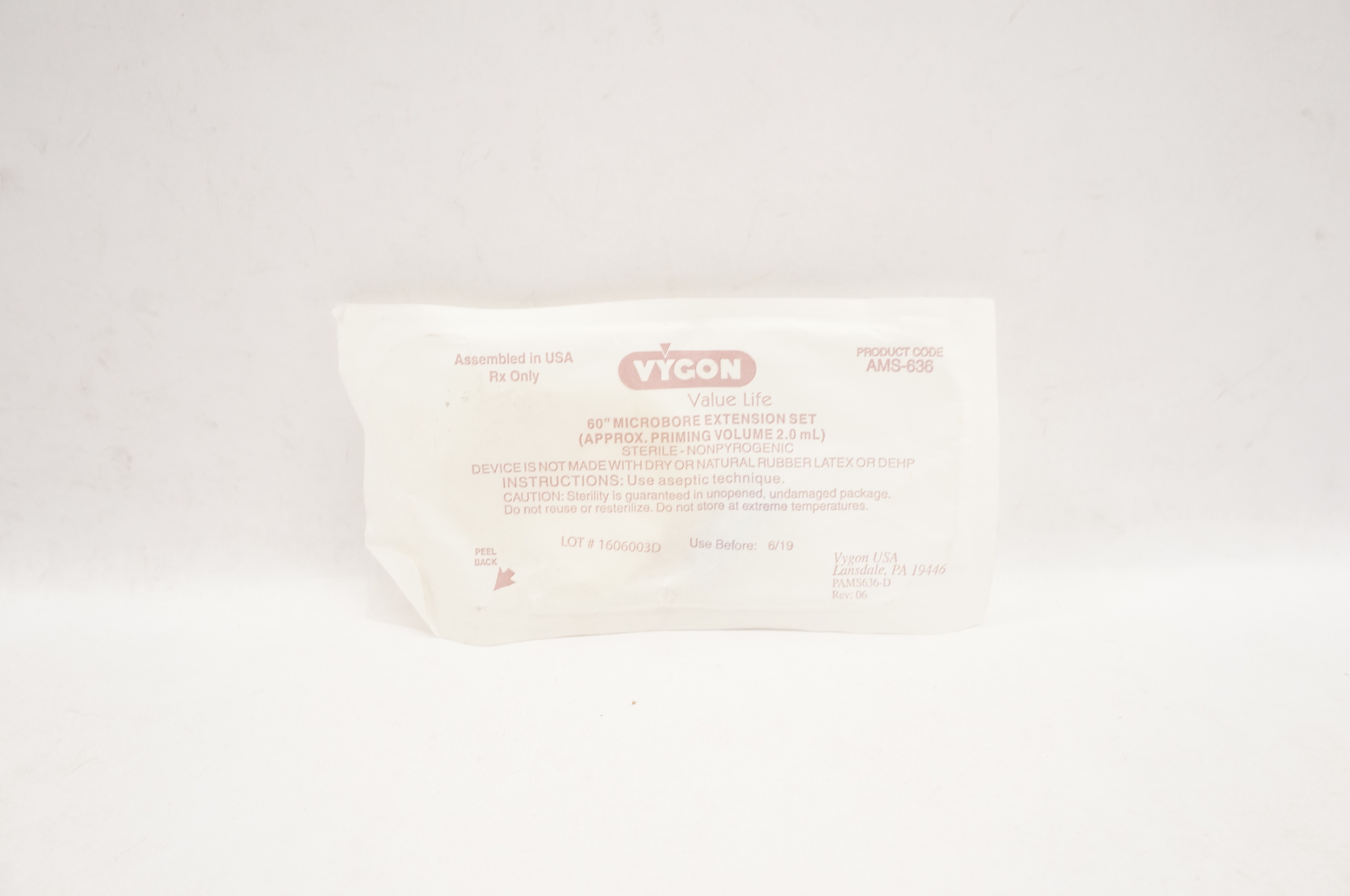 Vygon AMS-636 Microbore Extension Set Approx. Priming Volume 2.0ml x 60inch