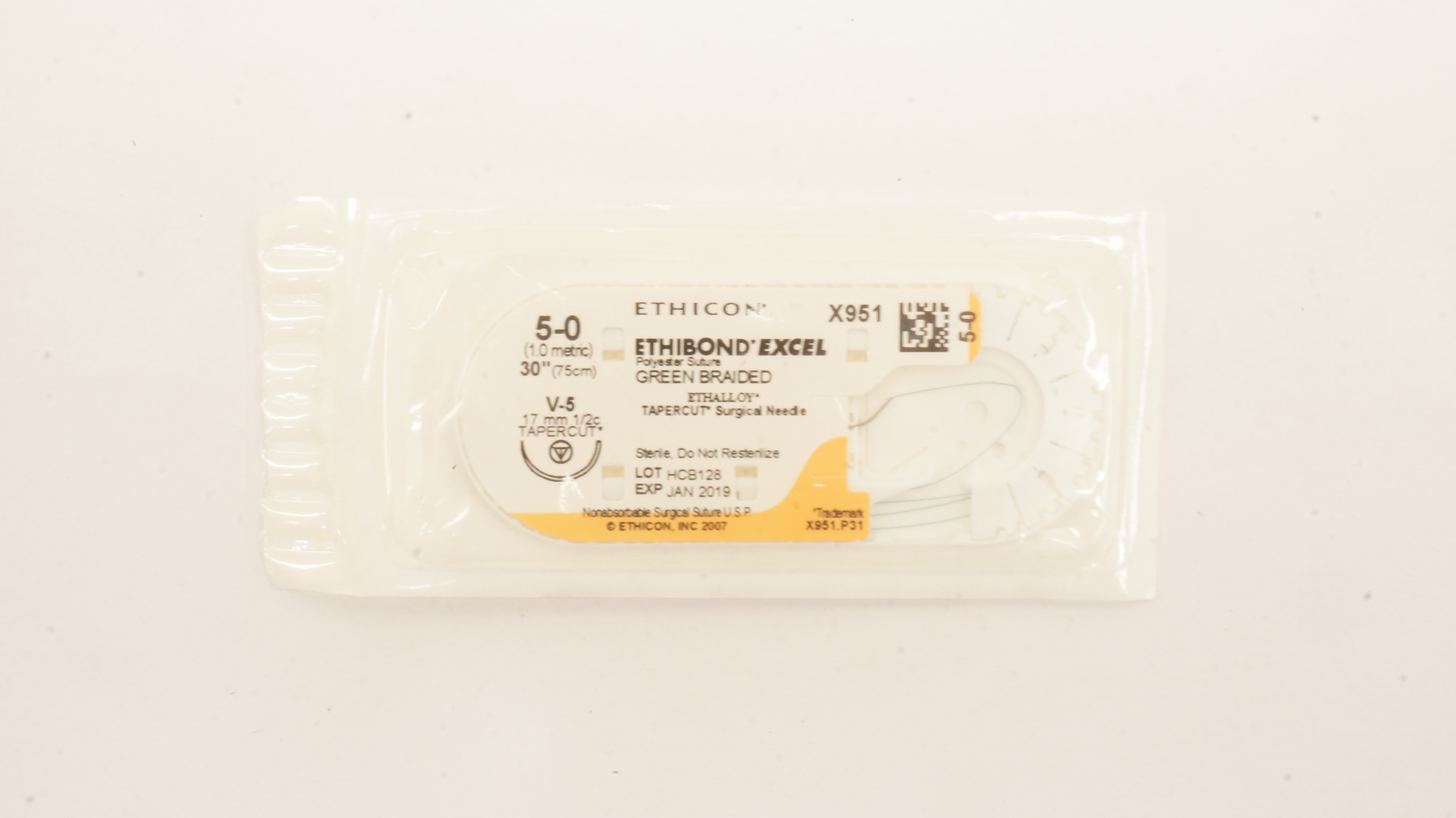 Ethicon X951 5-0 Ethibond Excel Polyester Stre V-5 17mm 1/2c Tapercut, 30inch(x)