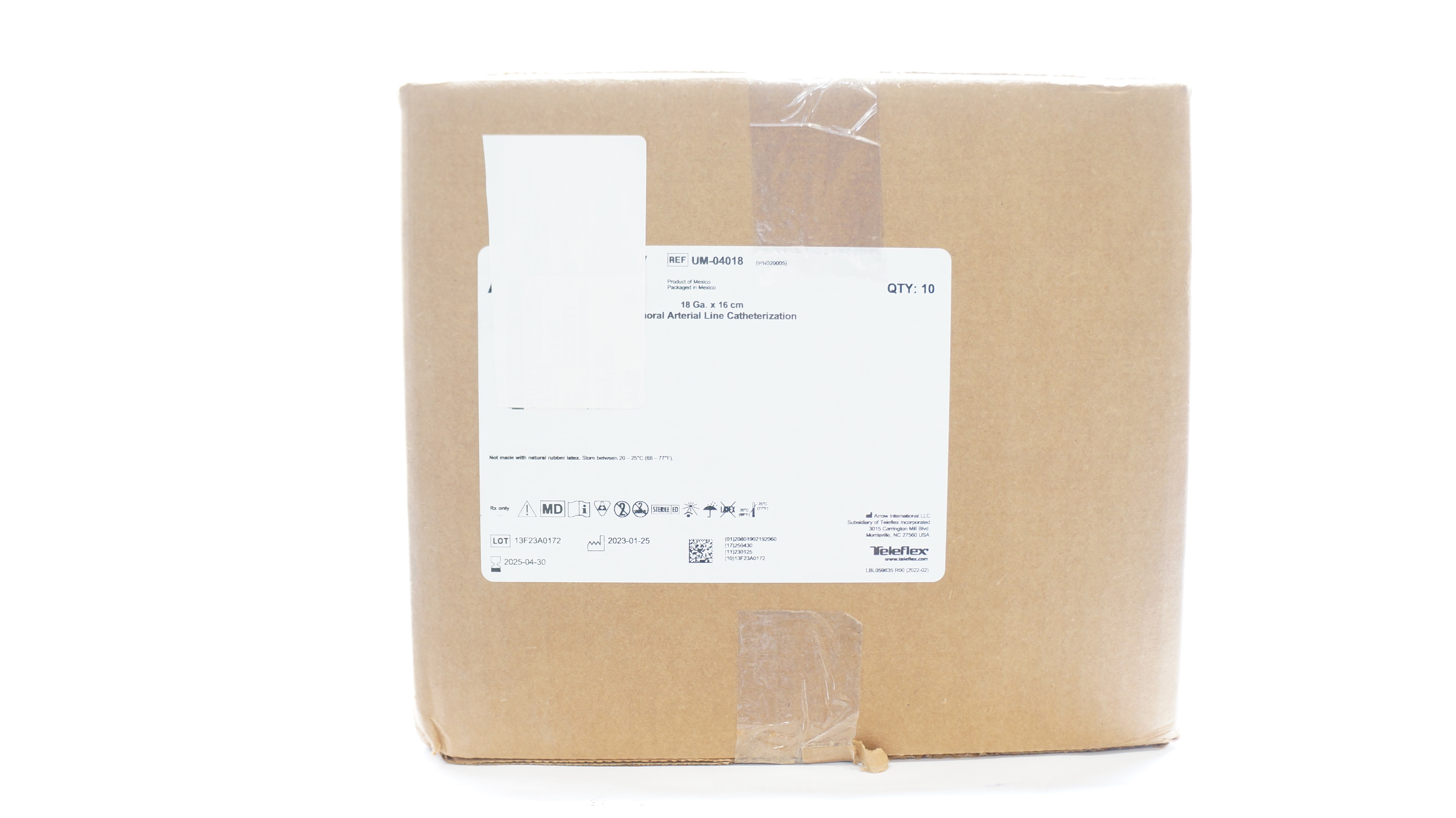 Arrow UM-04018 Femoral Arterial Line Cath. Kit 18Ga x 16cm - Case of 10