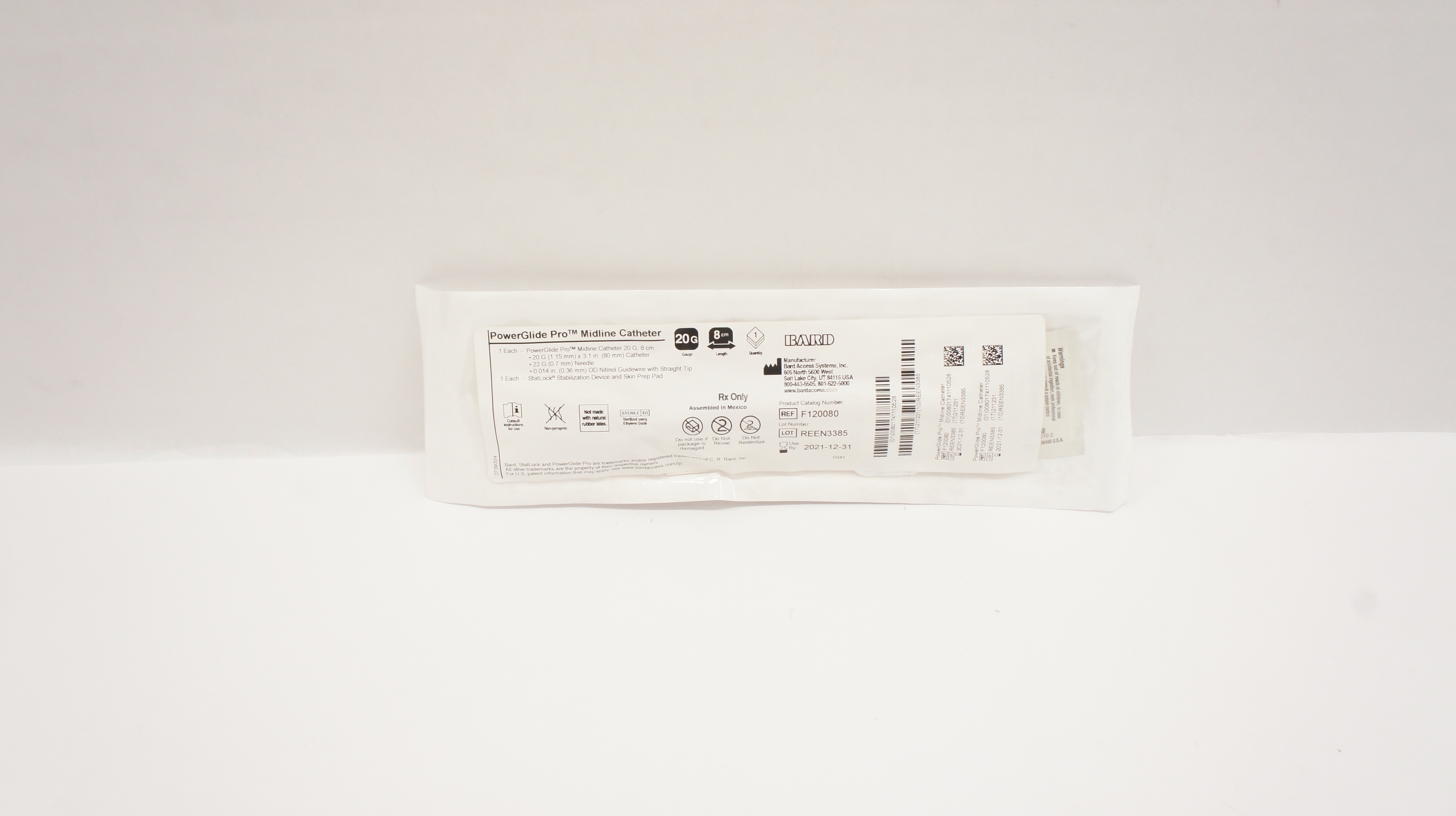 Bard F120080 Power Glide Pro Midline Cath. 20G x 8cm (x)