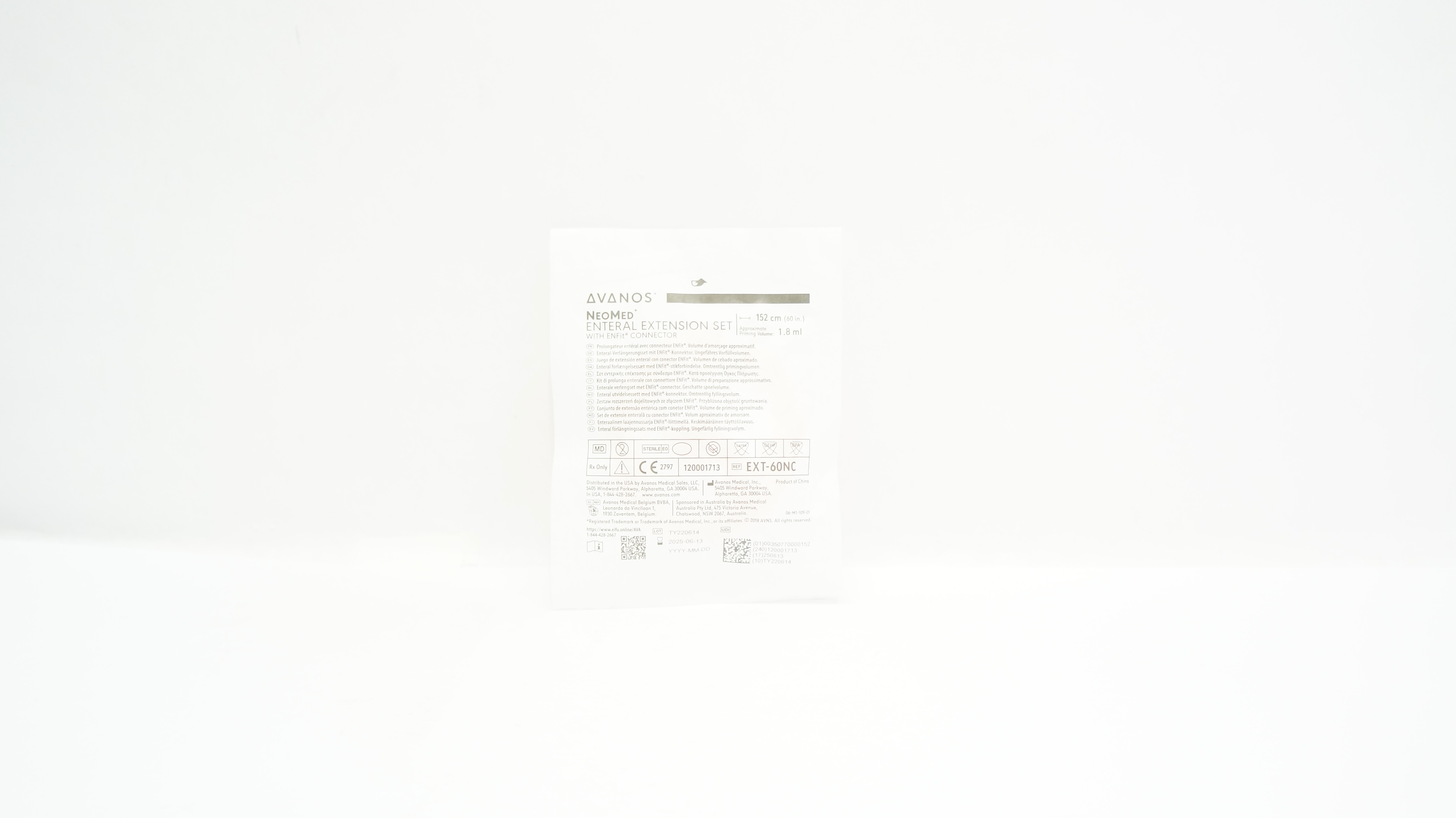 Avanos PEXT-60NC NeoMed Enteral Extension Set w/ENFIT Connector 60inch x 1.8mL