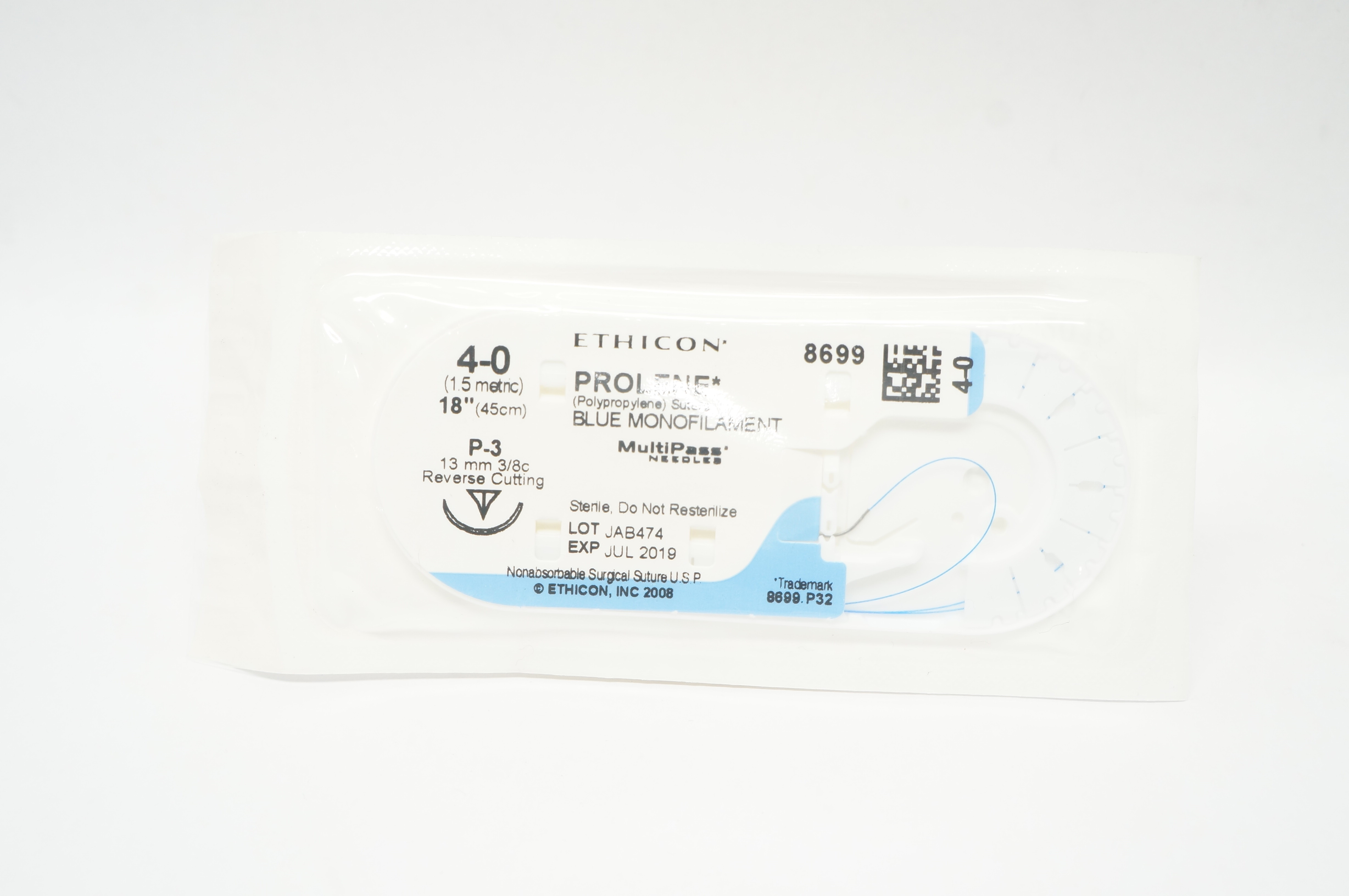 Ethicon 8699 4-0 PROLENE, P-3, 13mm 3/8c Reverse Cutting, 18inch (x)