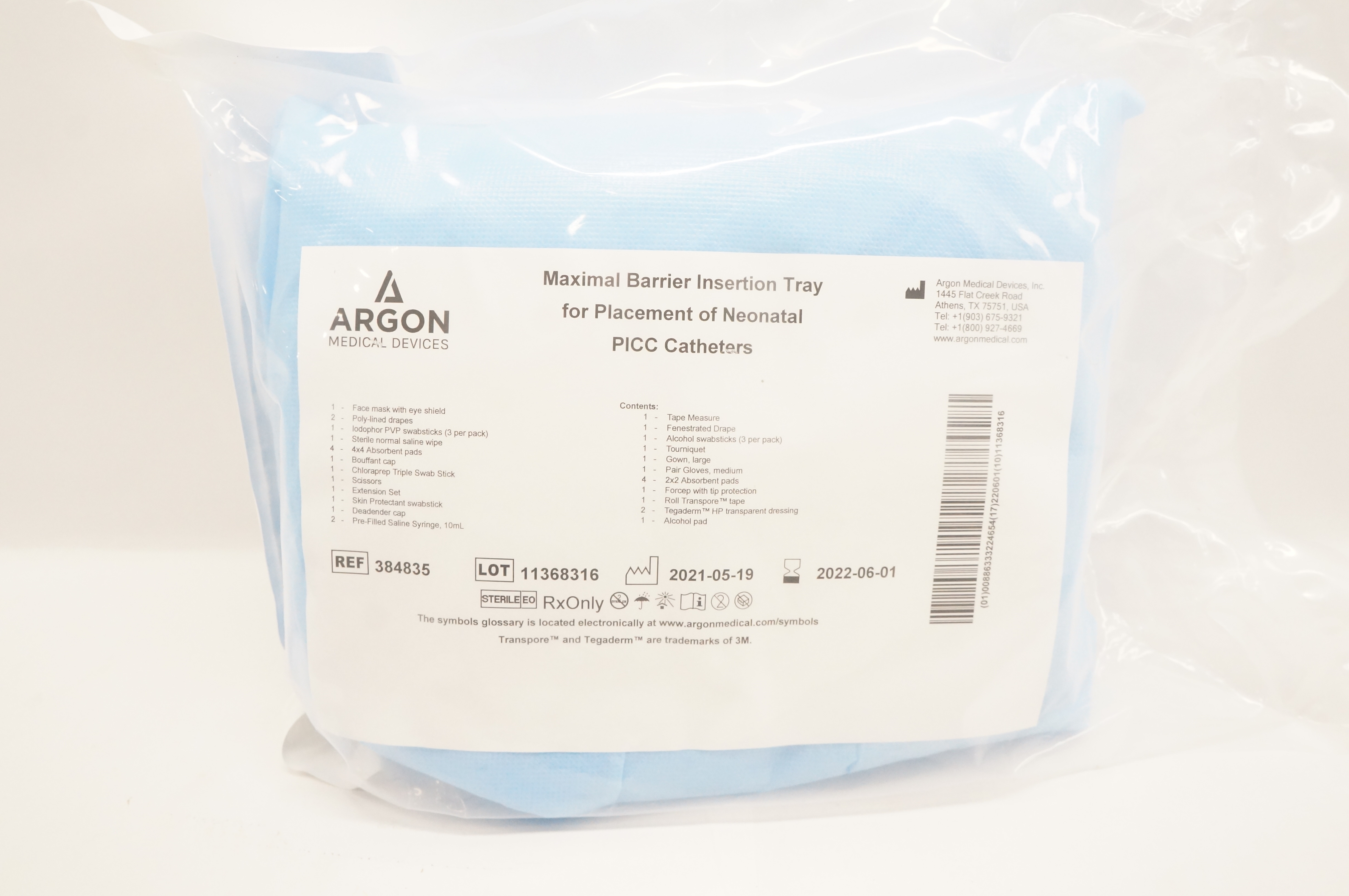 Argon 384835 Maximal Barrier Insertion Tray For Placement of Neonatal PICC Cath.