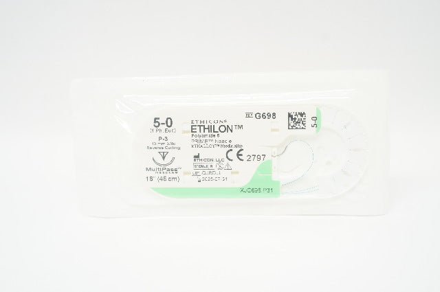 Ethicon G698 5-0 ETHILON, P-3, 13mm 3/8c Reverse Cutting, 18inch