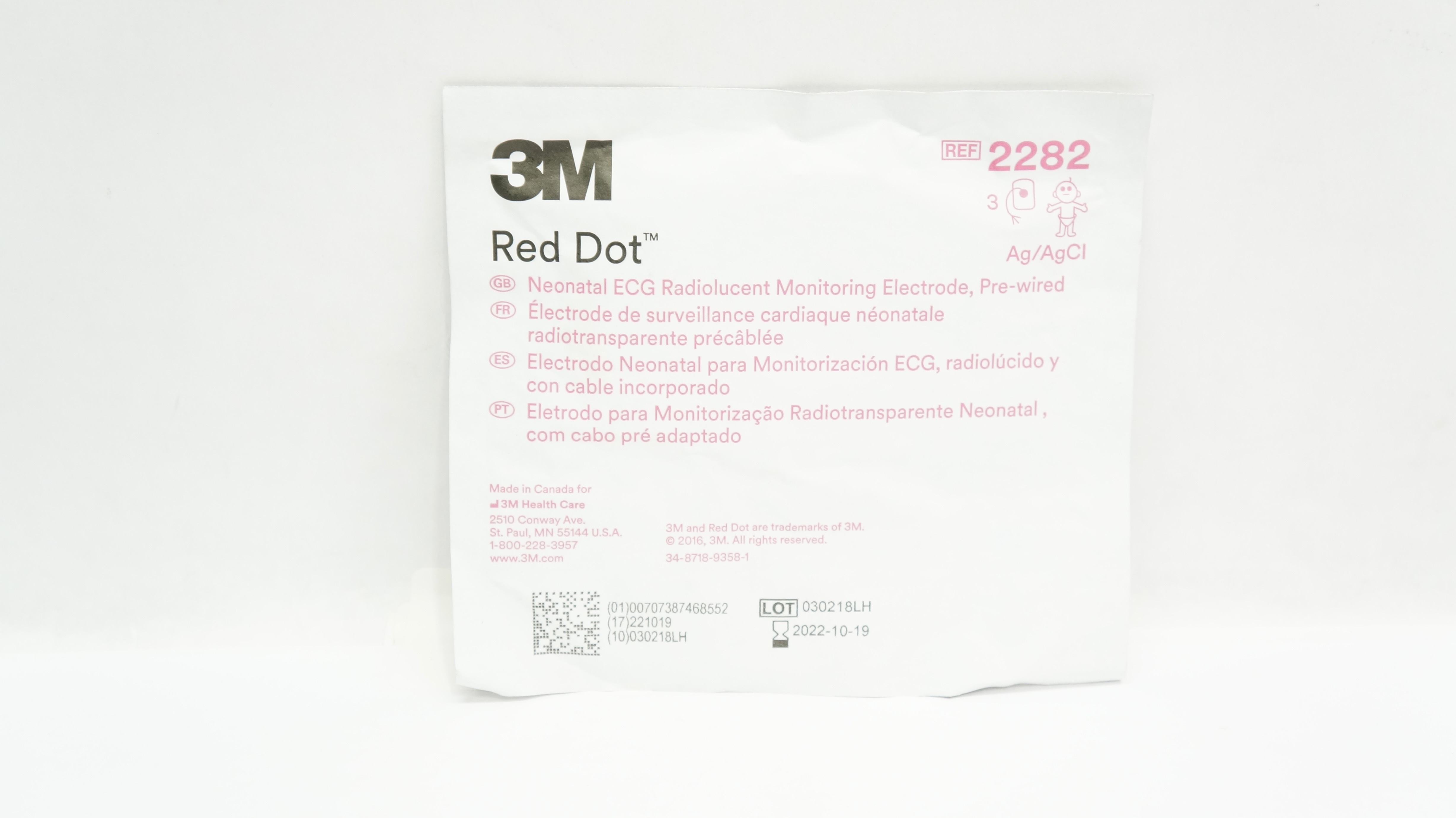 3M 2282 Red Dot Neonatal ECG Radiolucent Monitoring Electrode (x) - Pack of 3