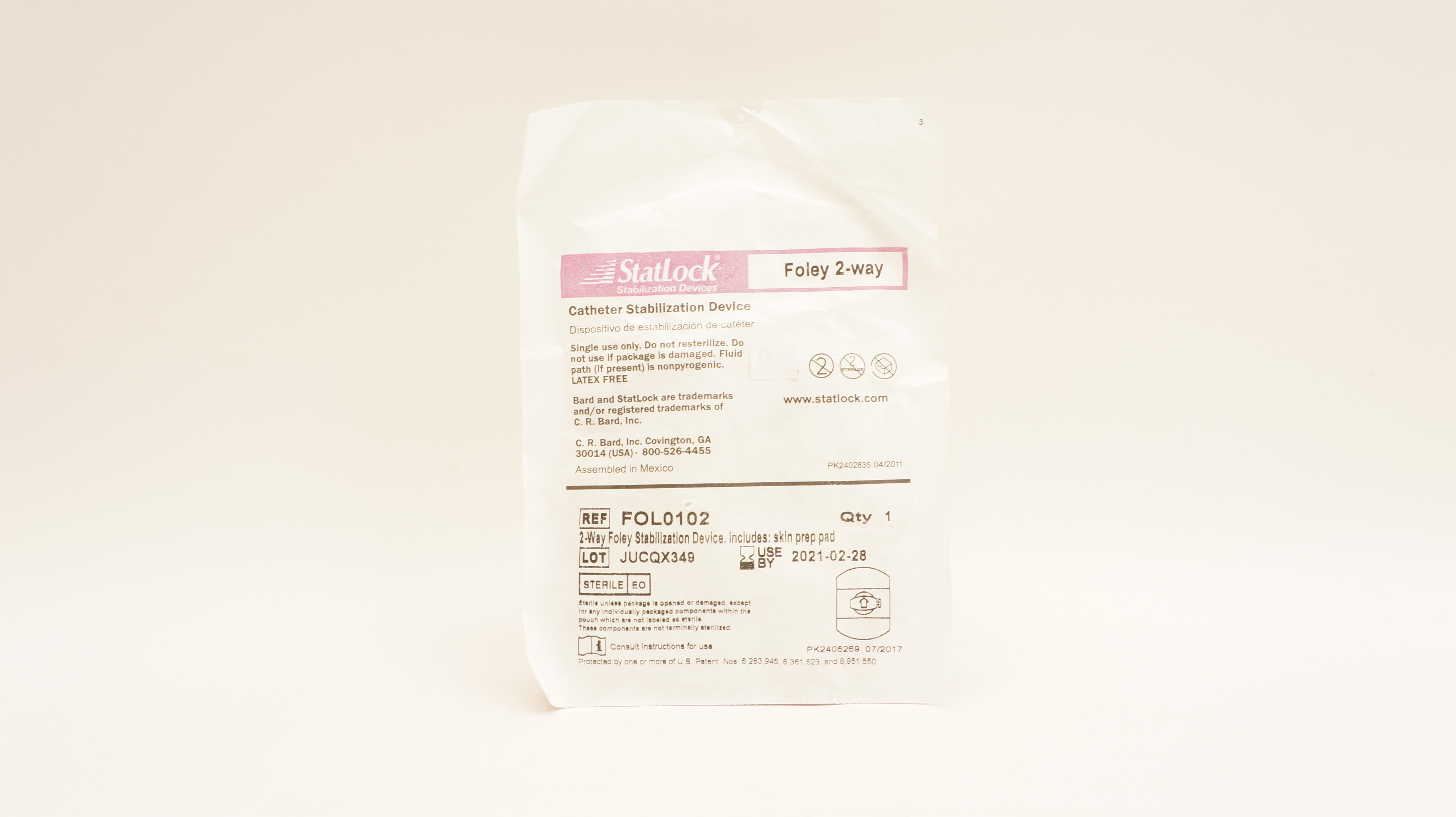 Bard FOL0102 StatLock Cath. Stabilization Device Foley 2-way (x)