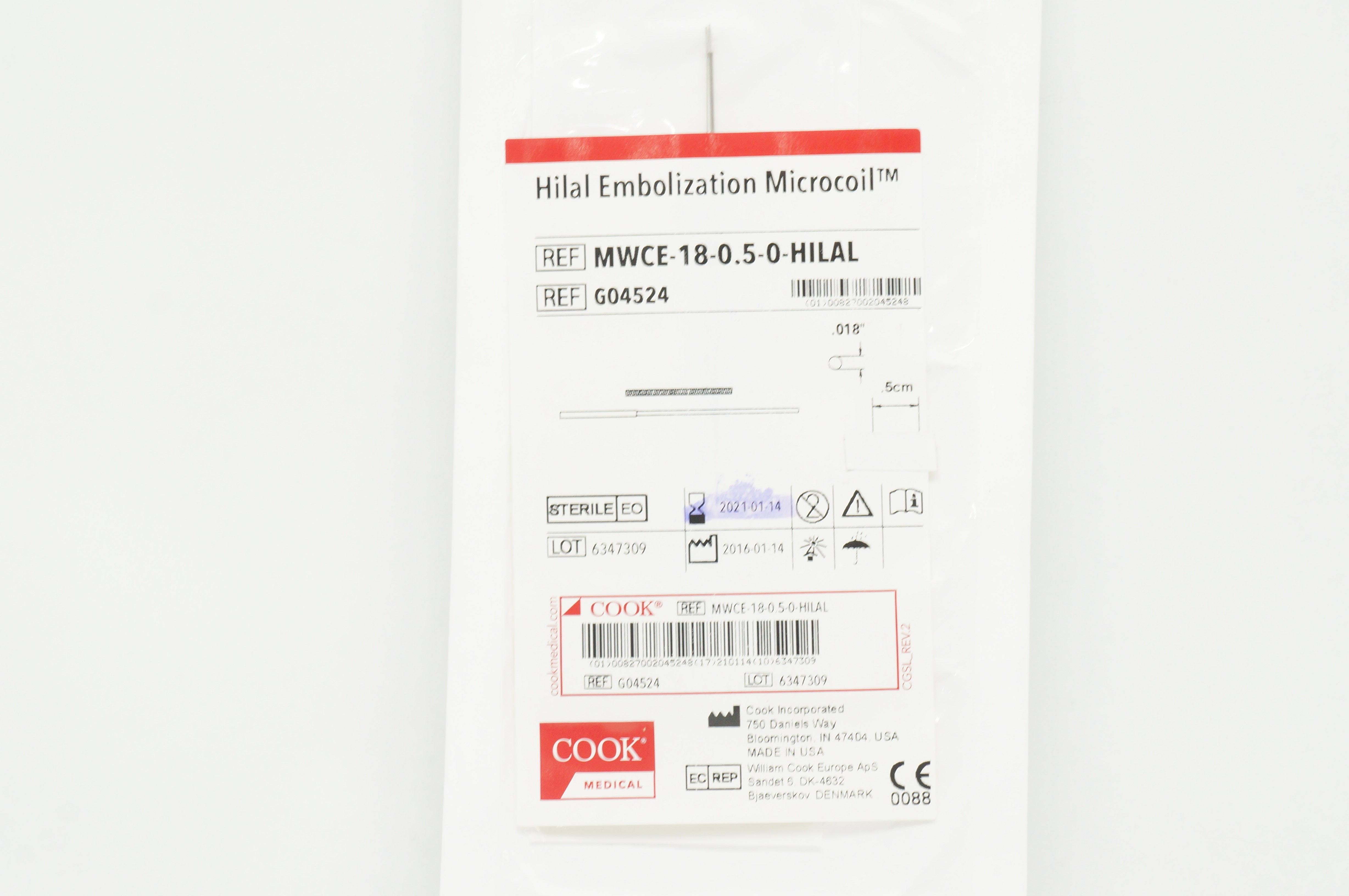 Cook Medical G04524 Hilal Embolization Microcoil .018inch x .5cm (x)