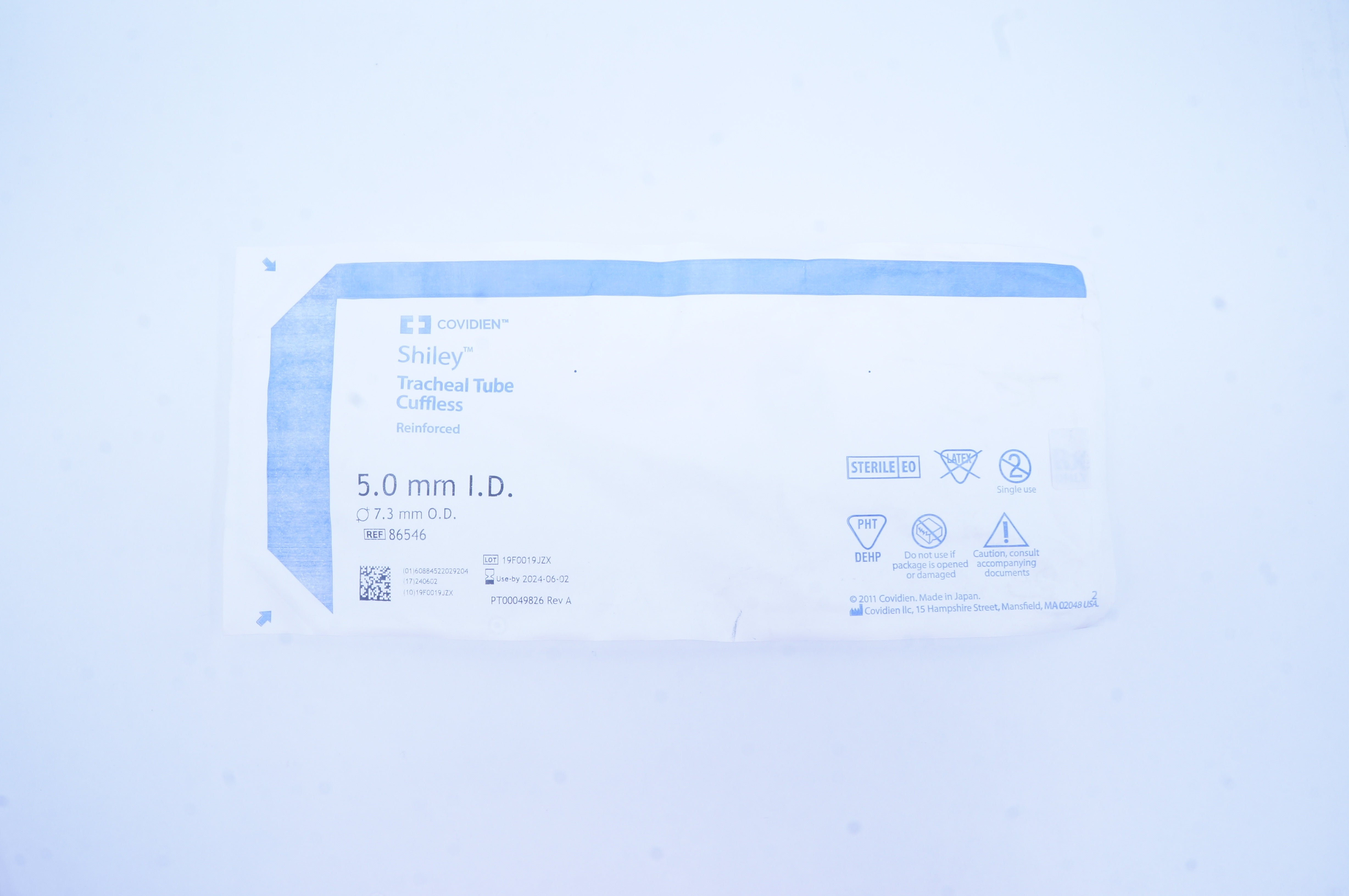 Covidien 86546 Shiley Tracheal Tube Cufless Reinforced 5.0mm x 7.3mm