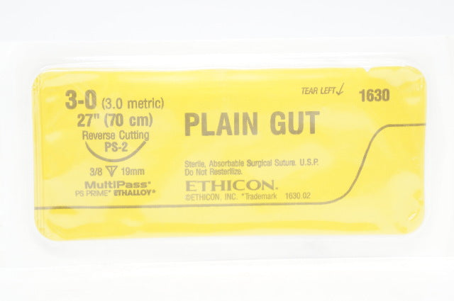 Ethicon 1630 3-0 Plain Gut PS-2 19mm 3/8c Reverse Cutting 27inch (x)