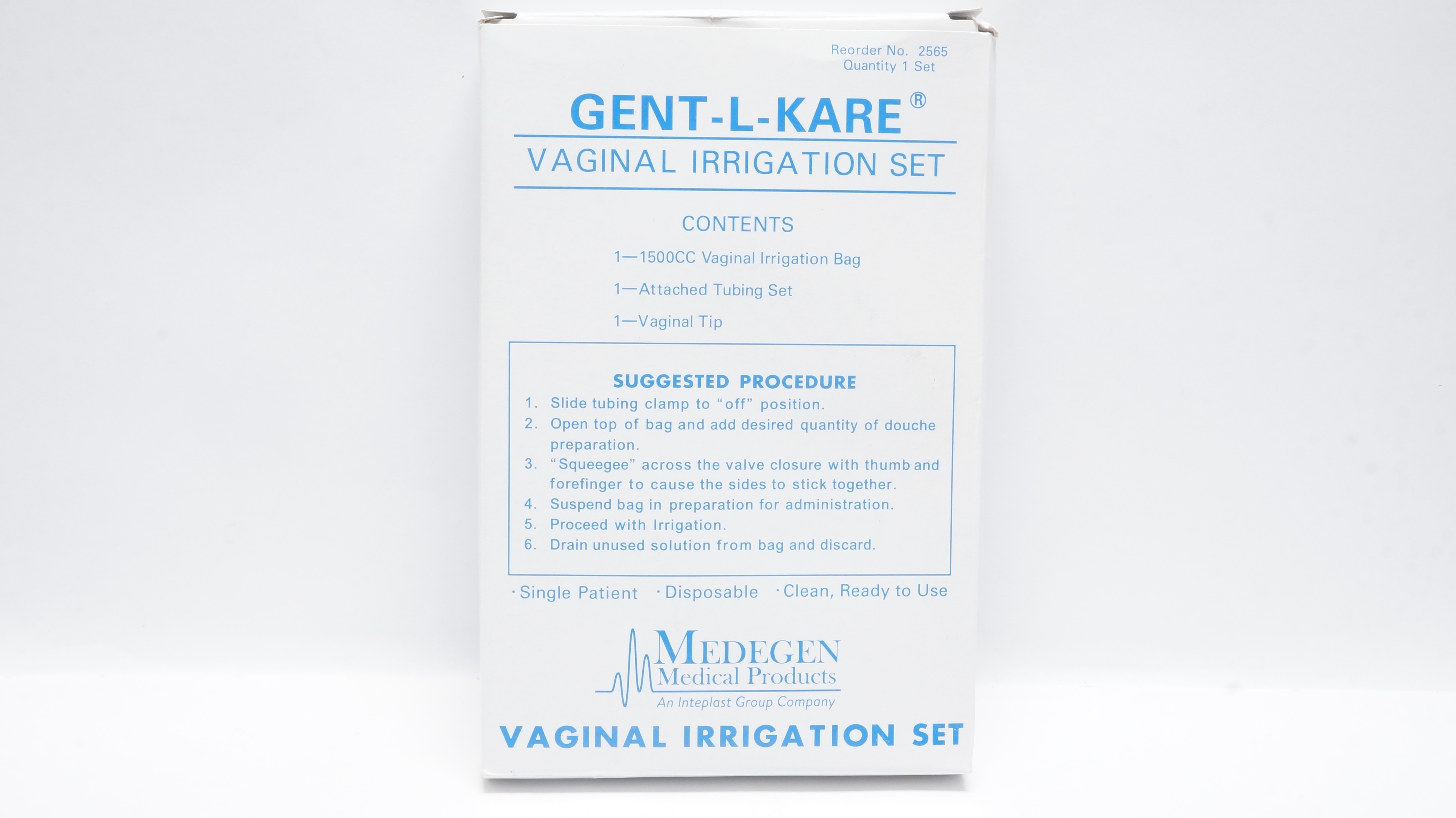 Medegen 2565 Gent-L-Kare Vaginal Irrigation Set 1500cc Bag