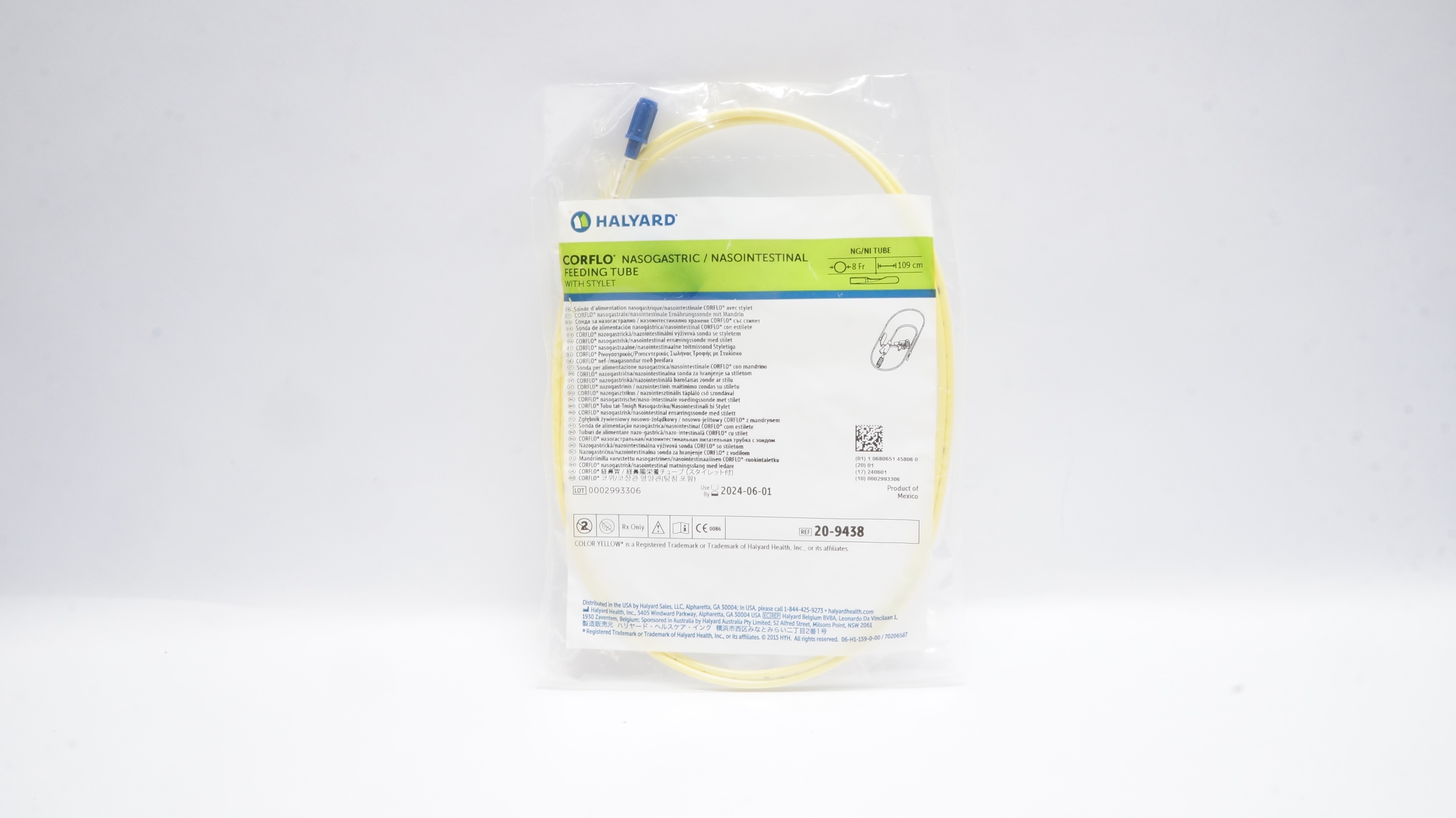 Halyard 20-9438 Corflo Nasogastric/Nasointestinal Feeding Tube 8Fr. x 109cm (x)
