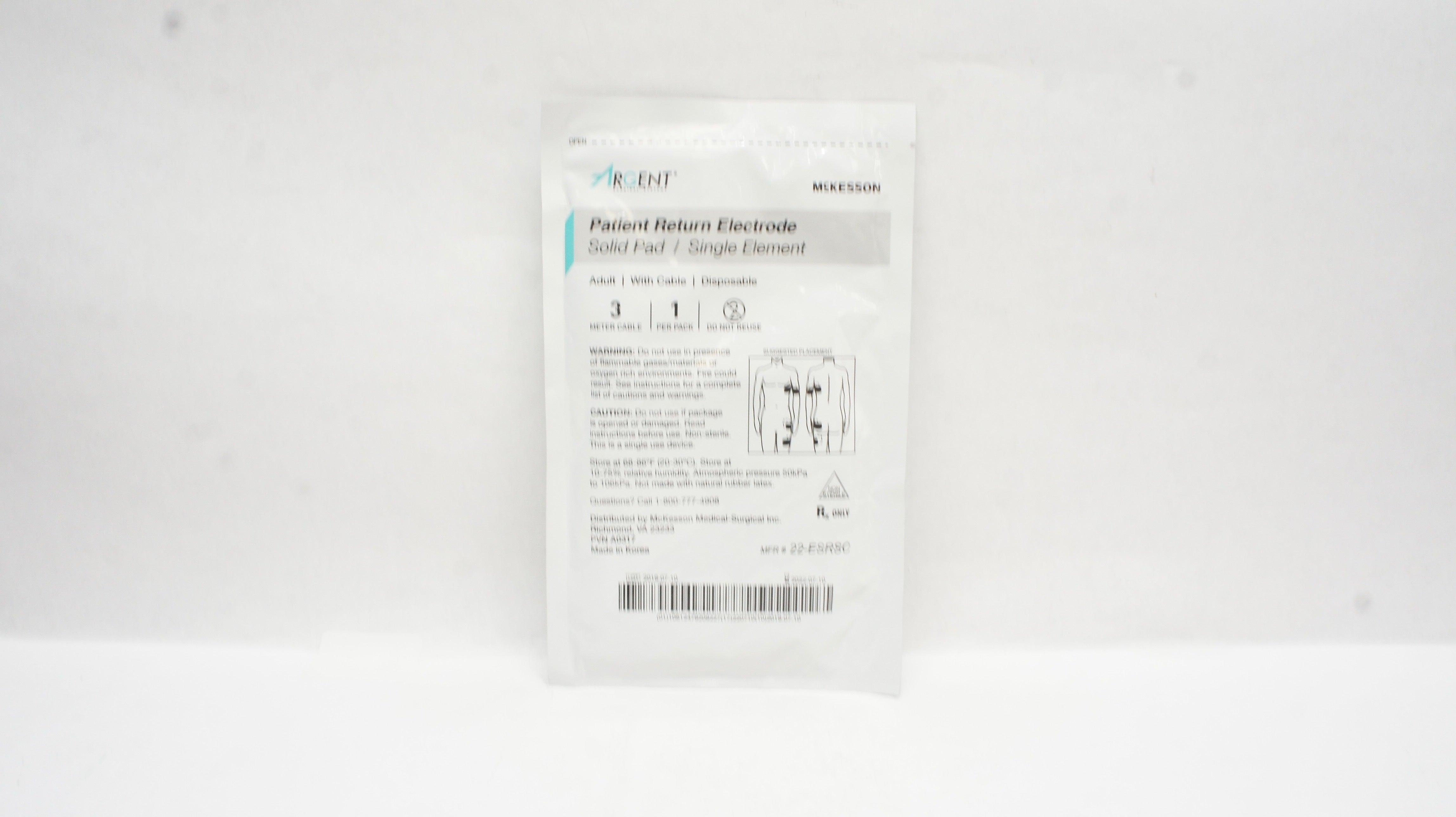 McKesson 22-ESRSC ArGent Adult Patient Return Electrode with 10Ft. Cable (x)