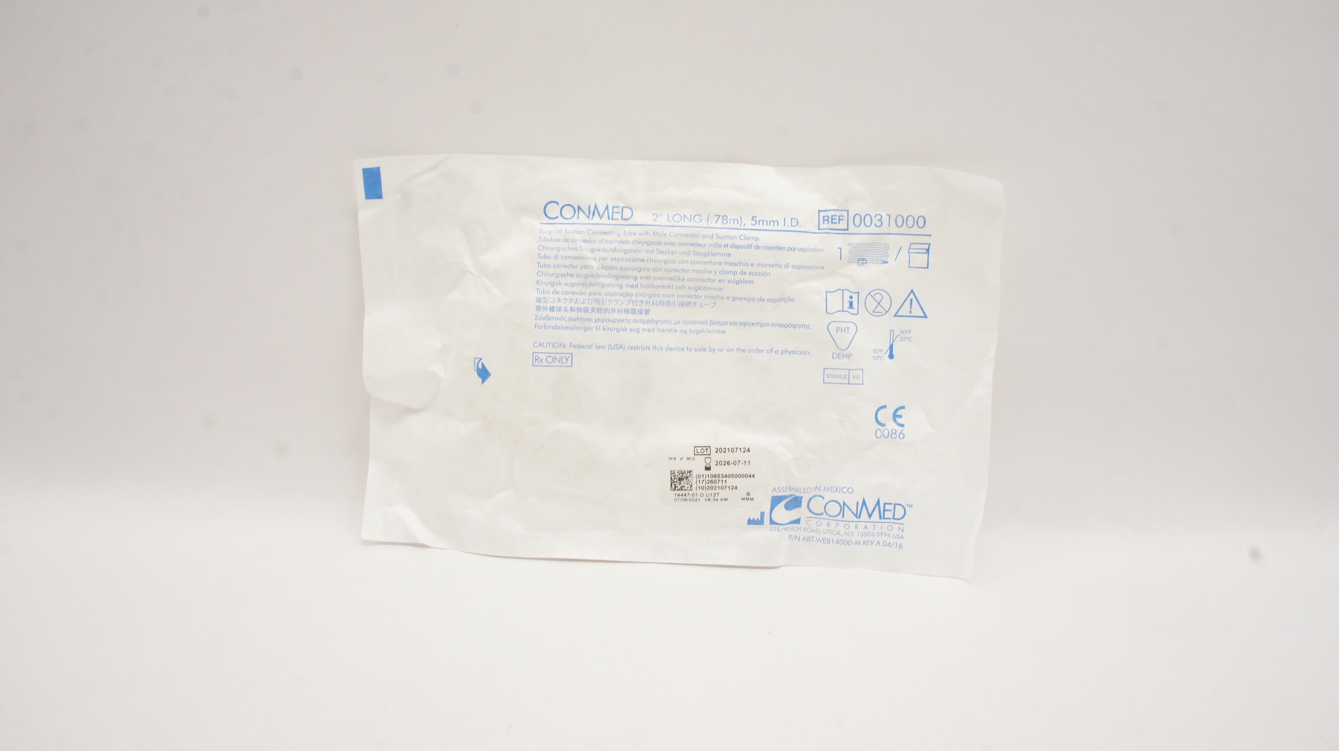 ConMed 0031000 Surgical Suction Connecting Tube 2 Ft. x 5mm I.D.