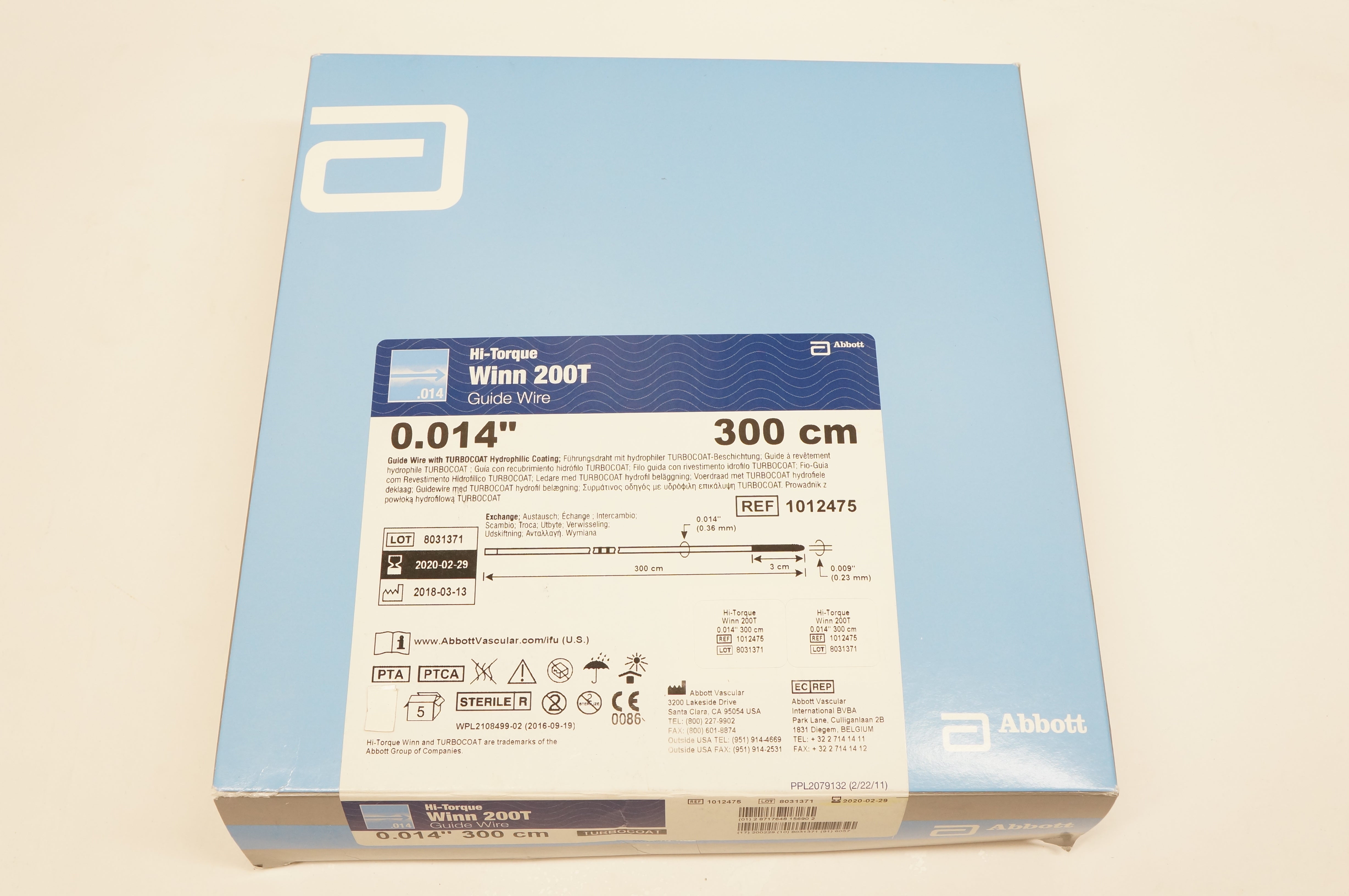 Abbott 1012475 Hi-Torque Winn 200T Guide Wire 0.014inch x 300cm (x) - Box of 5