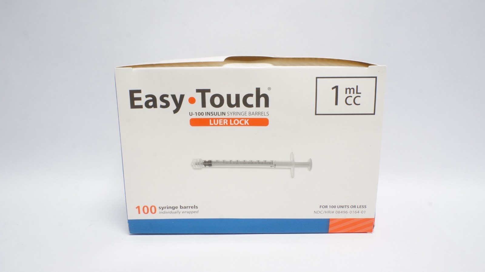 Easy Touch 08496-0164-01 U-100 Insulin Syringe Barrels 1 mL Luer Lock - box of 100