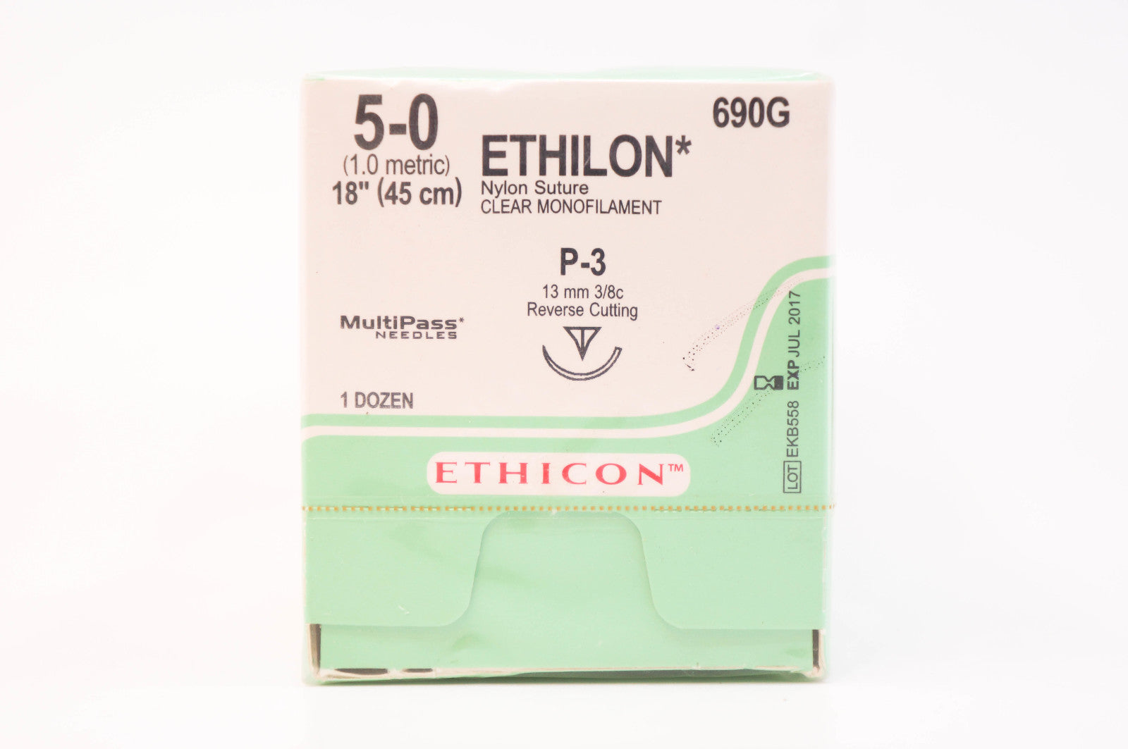 Ethicon 690G 5-0 ETHILON, P-3, 13mm 3/8c, 18inch ~ Pack of 12 (x)