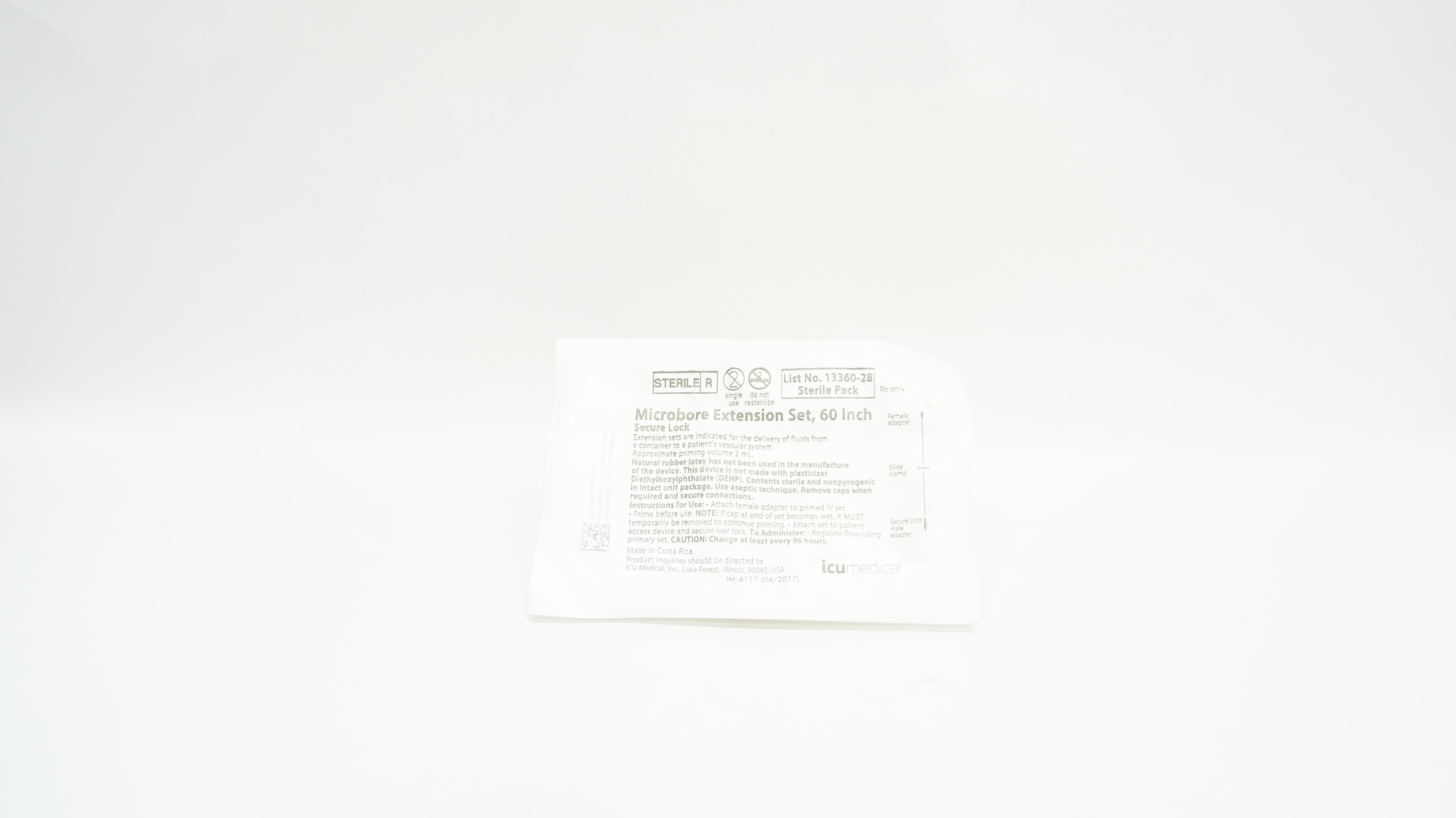 ICU Medical 13360-28 Microbore  Extension Set, Secure Lock,  60inch